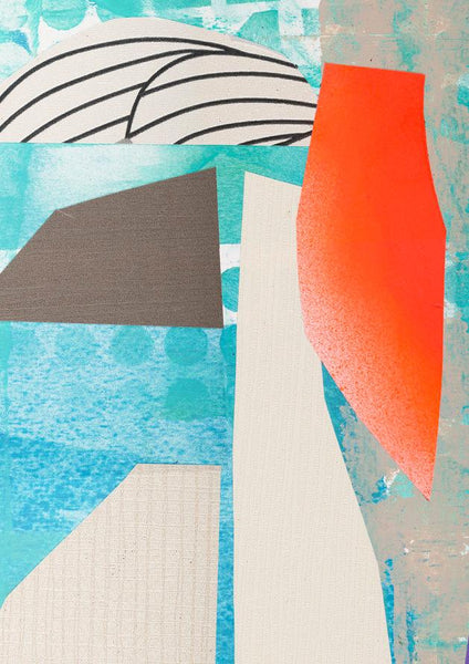 Teal blue flower vase print, abstract painting print, collage print, minimalist art - camilomattis.com