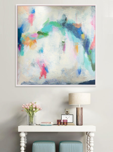 colorful abstract print, green and pink abstract art print, blue and green modern print, green and navy wall art - camilomattis.com