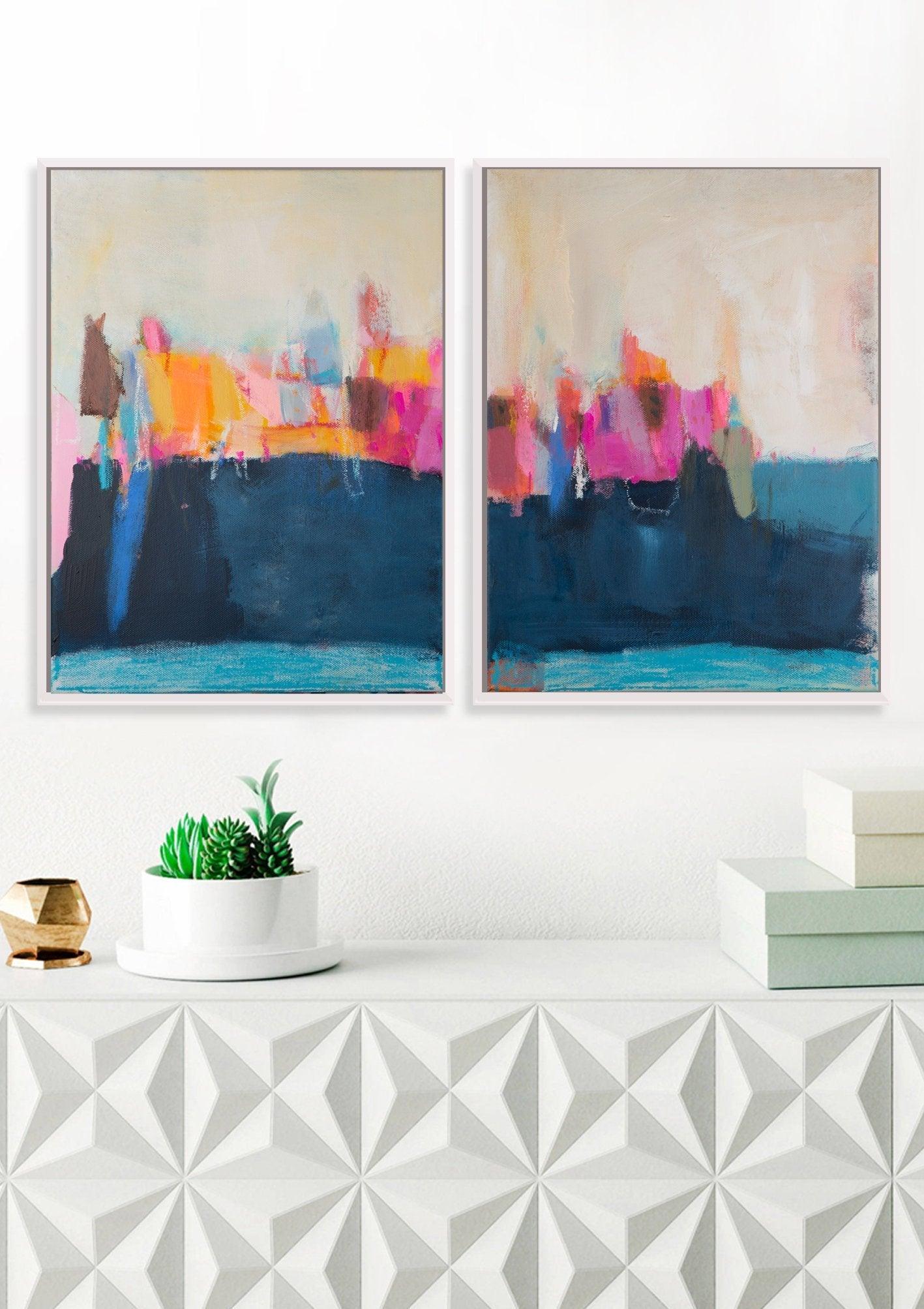 Original Abstract Painting, set of 2 Abstract paintings, Blue abstract landscape original, Painting set by Camilo Mattis - camilomattis.com