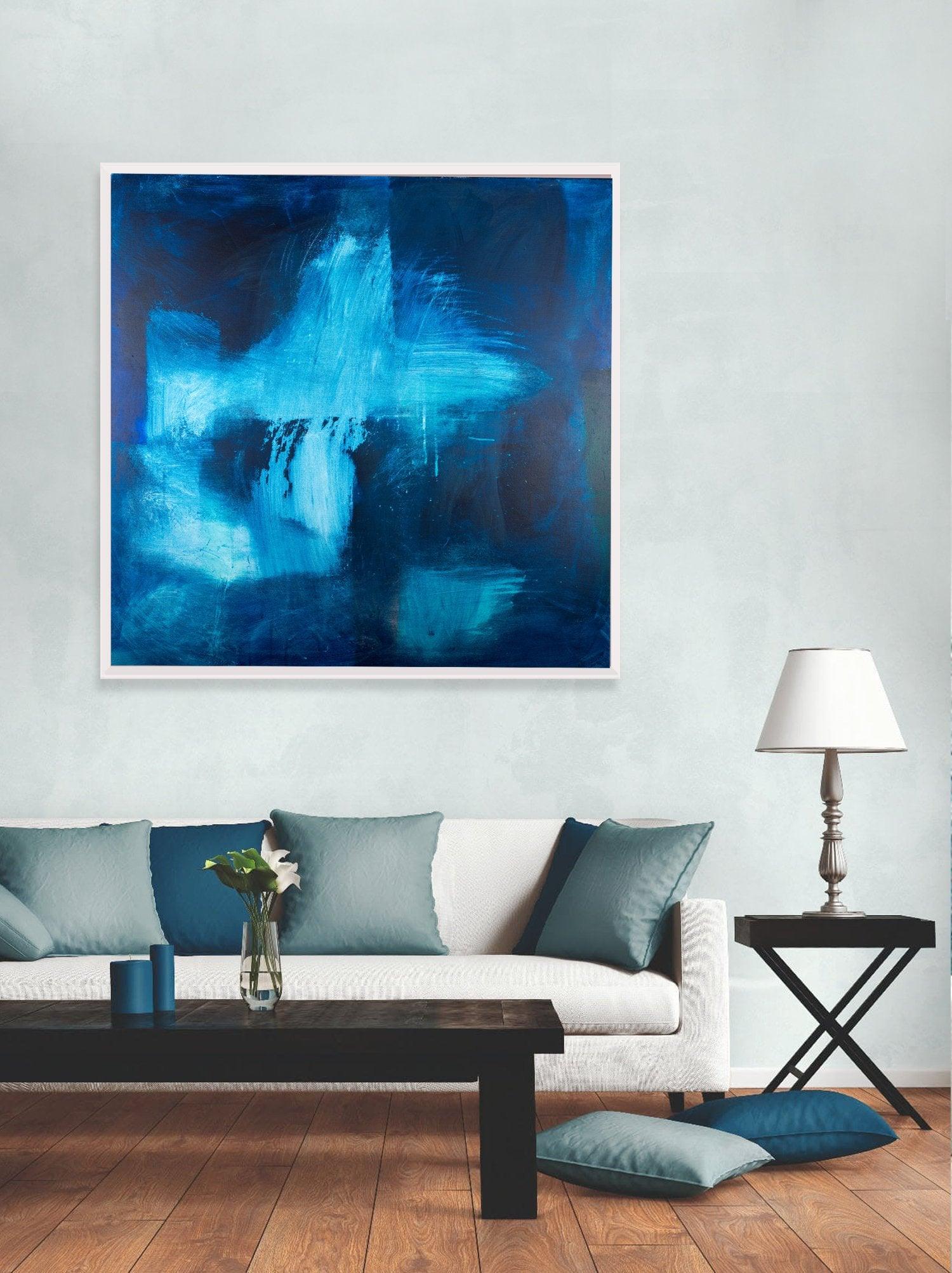 Blue painting abstract, Blue Painting, large canvas art for living room, large modern art, blue paintings on canvas, blue popular wall art W188