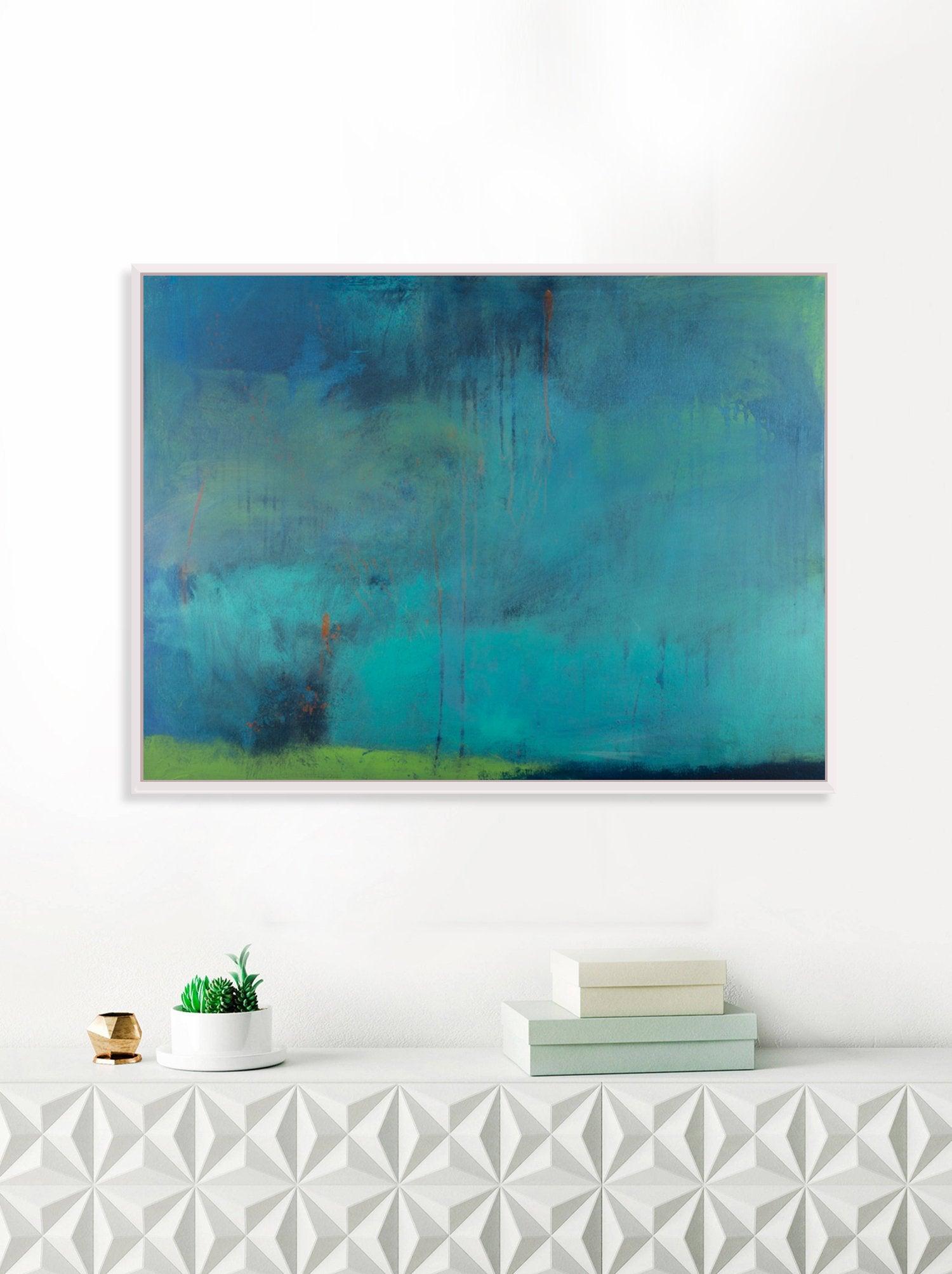 Teal wall art abstract painting, large wall art, gallery wall, wall art canvas, green abstract, Landscape painting by Camilo Mattis - camilomattis.com