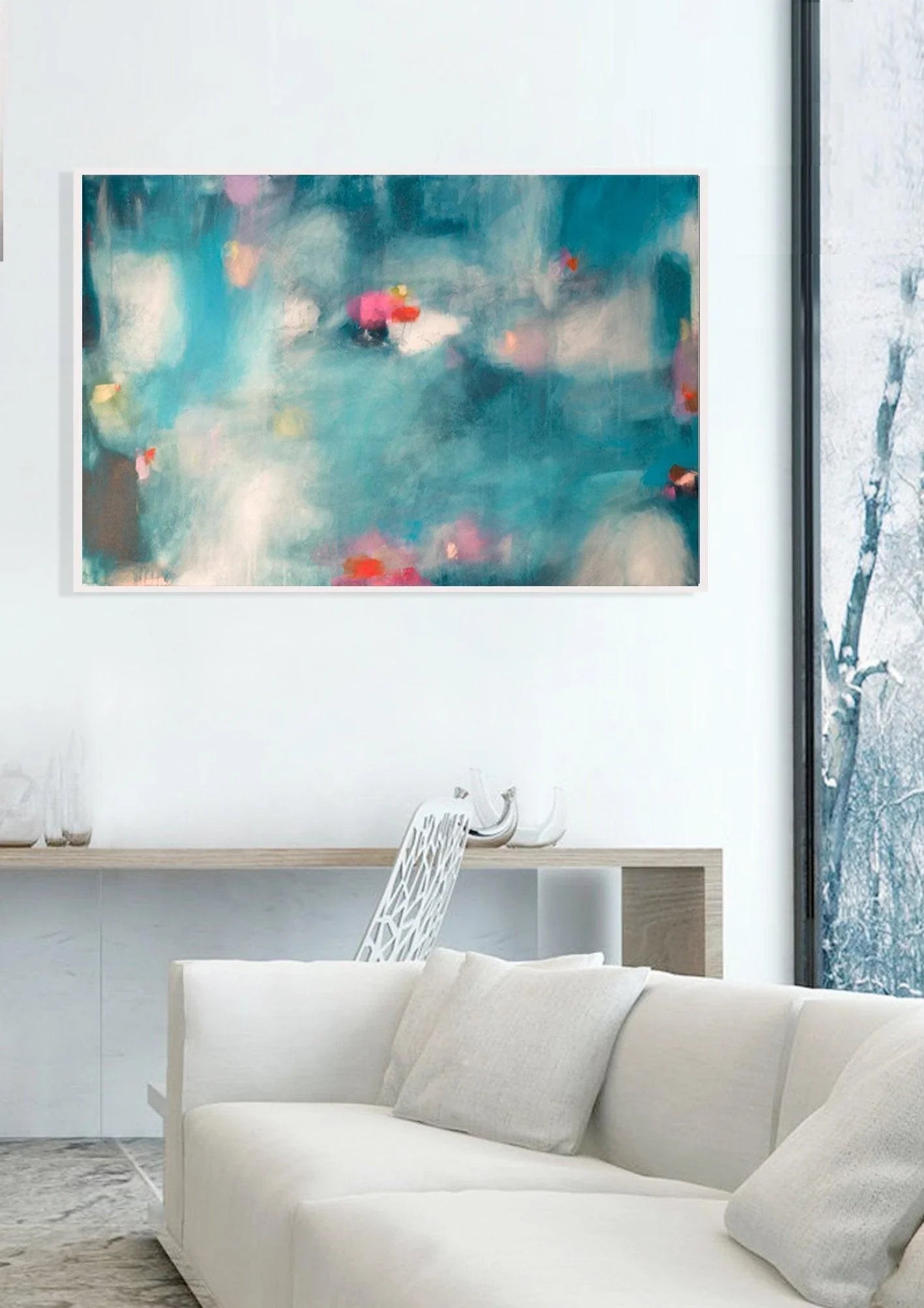 Abstract painting print, large wall art giclee print, blue and pink modern wall decor, abstract wall art print