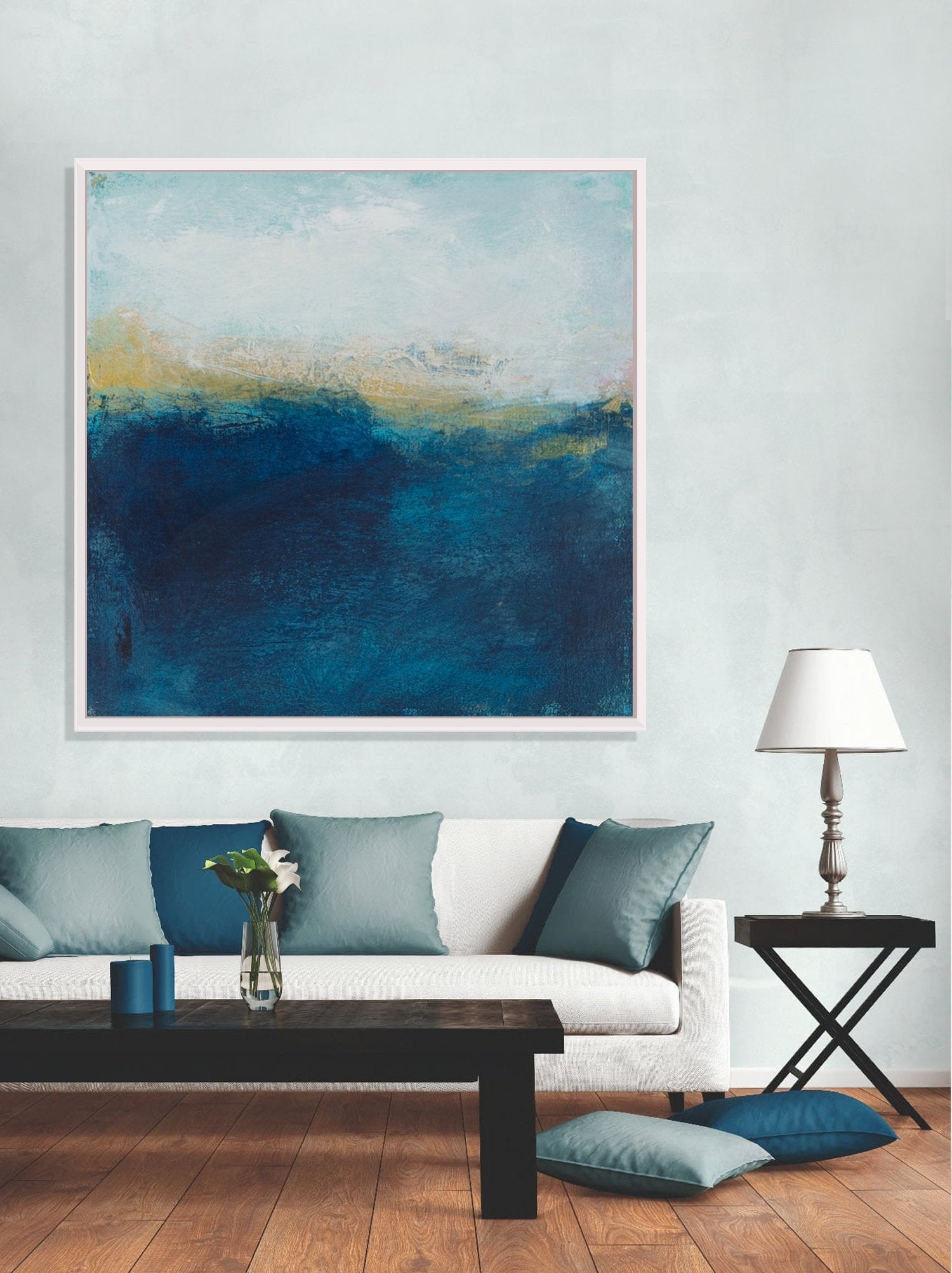 Large Canvas original blue Painting, coastal wall decor, ocean decor, nautical wall art ocean painting - camilomattis.com