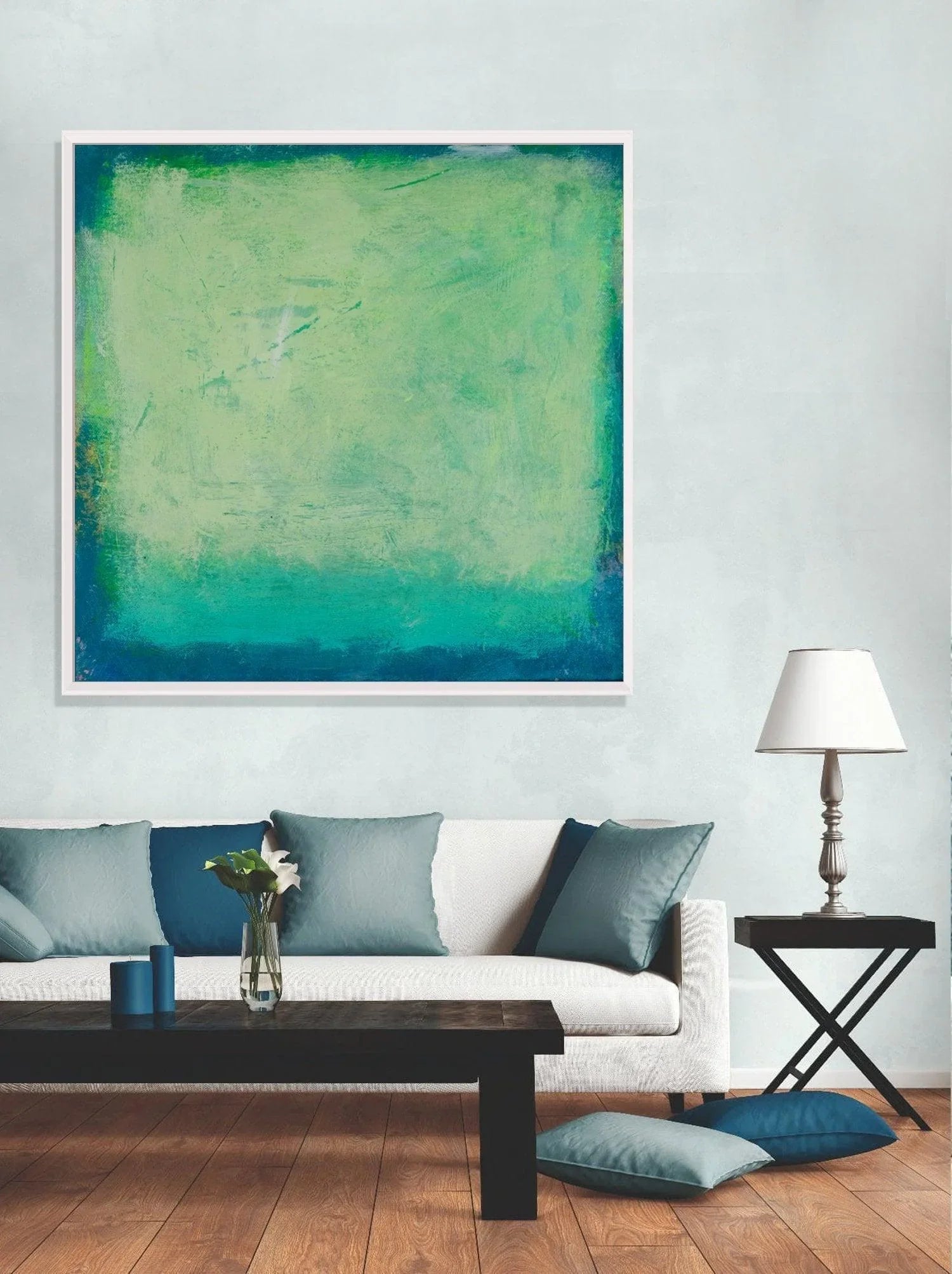 Green Abstract Landscape Painting Blue and Turquoise Original