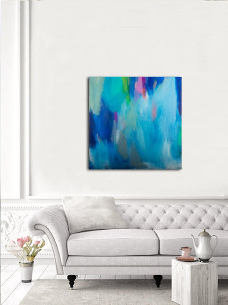 Turquoise blue Original abstract painting, Large abstract wall art on canvas, Impressionist landscape, Abstract art by Camilo Matti - camilomattis.com