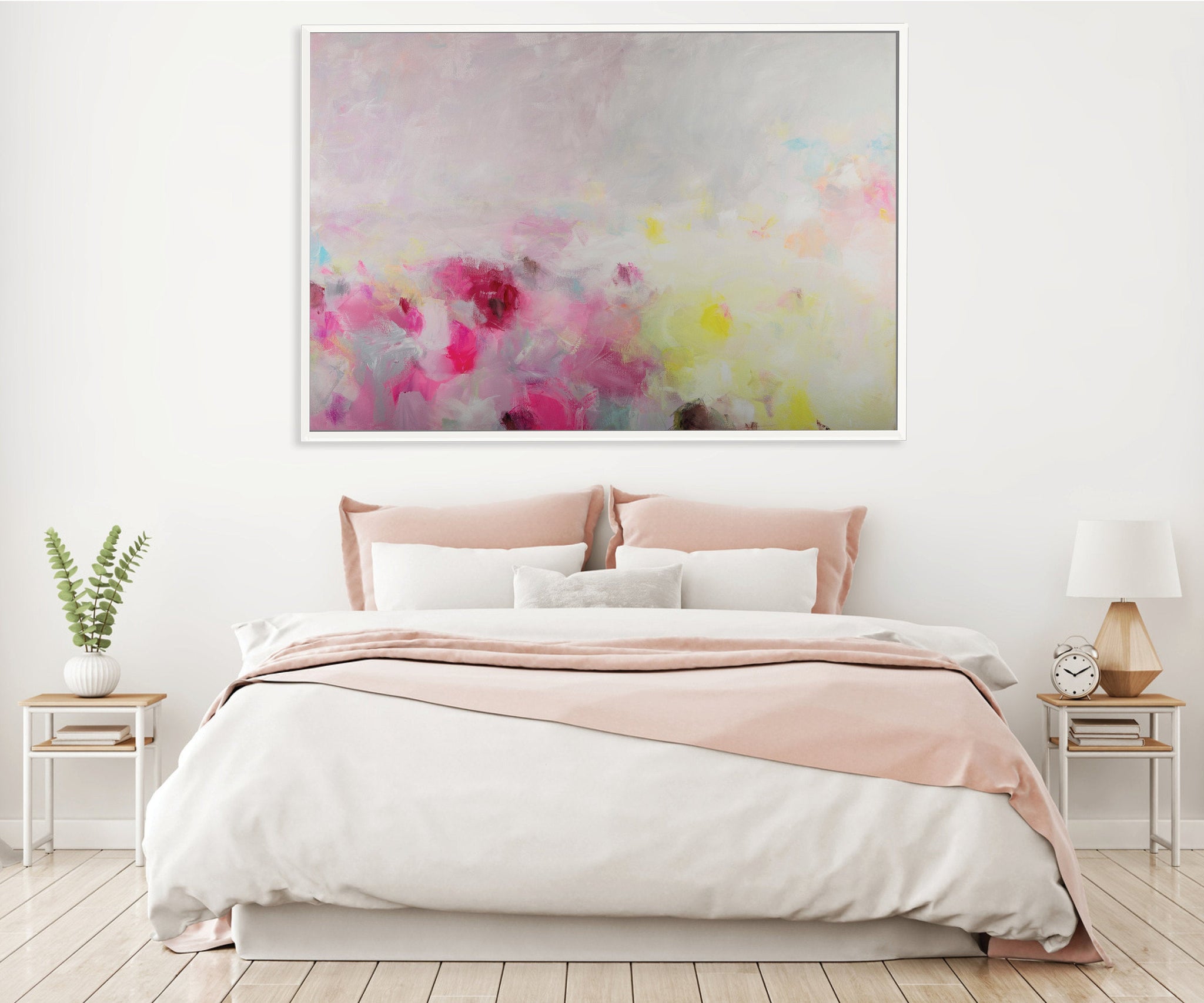 Extra large modern pink wall art, Landscape print, large abstract painting print, pink and yellow painting, acrylic abstract painting - camilomattis.com