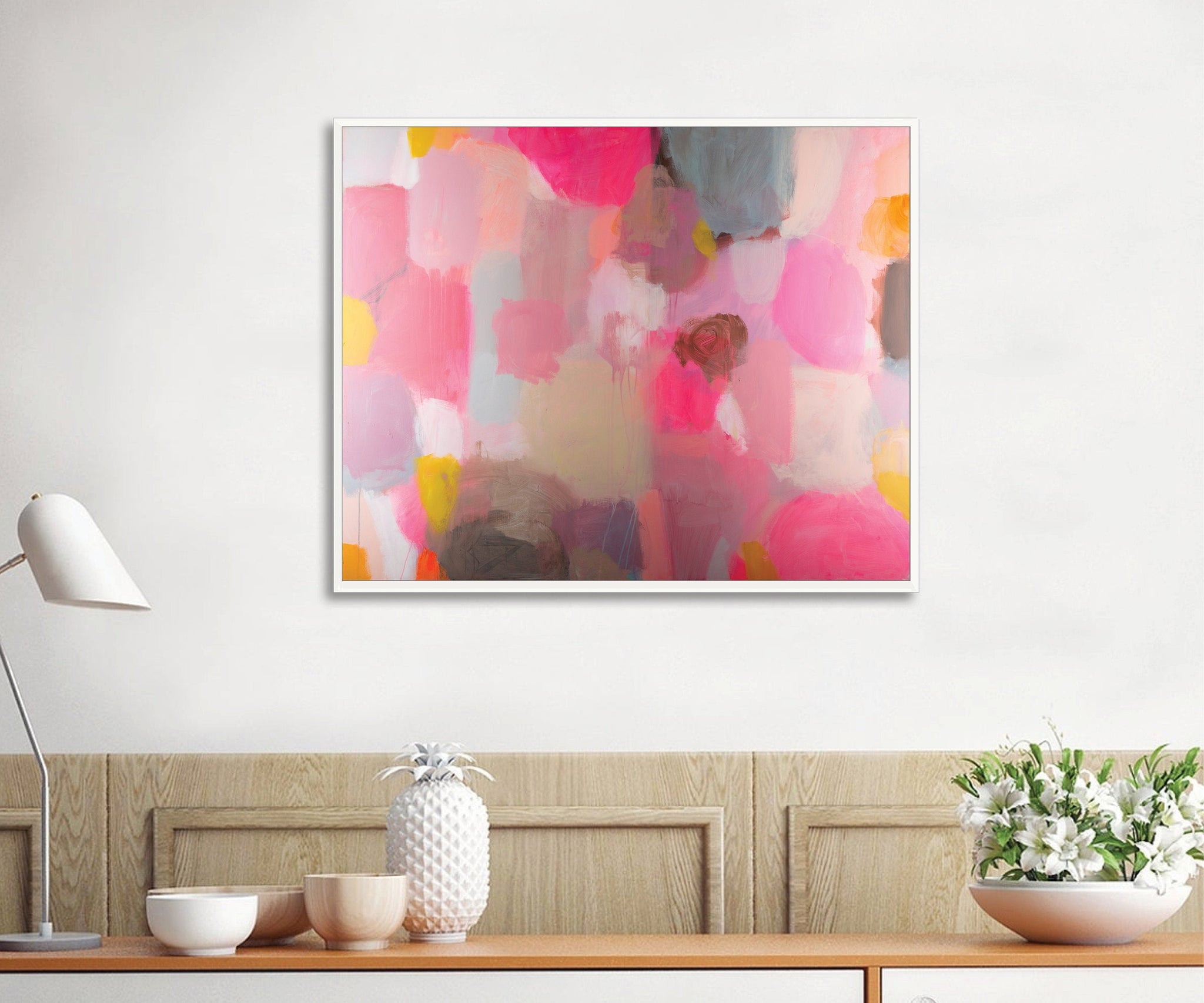 Colorful red pink extra large modern wall art, Landscape print, large abstract painting print, pink and yellow painting, acrylic abstract - camilomattis.com