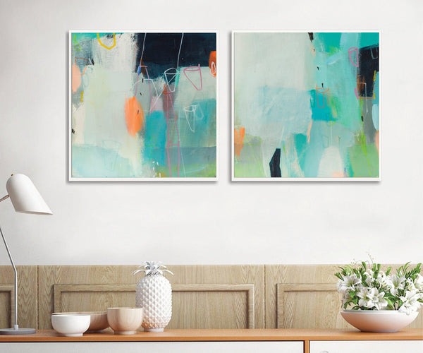 Original abstract art set teal wall art Set of 2 geometric colorful wall art paintings painting abstract by Camilo Matiz - camilomattis.com