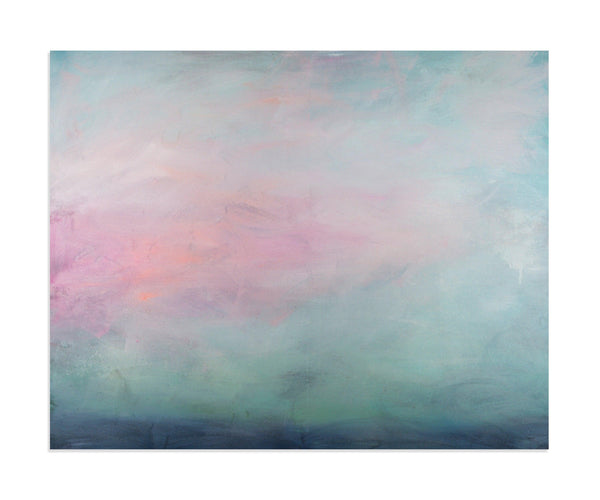 Teal Abstract Painting on Canvas, clouds acrylic painting print, Abstract Ocean Painting print, Ready to hang 