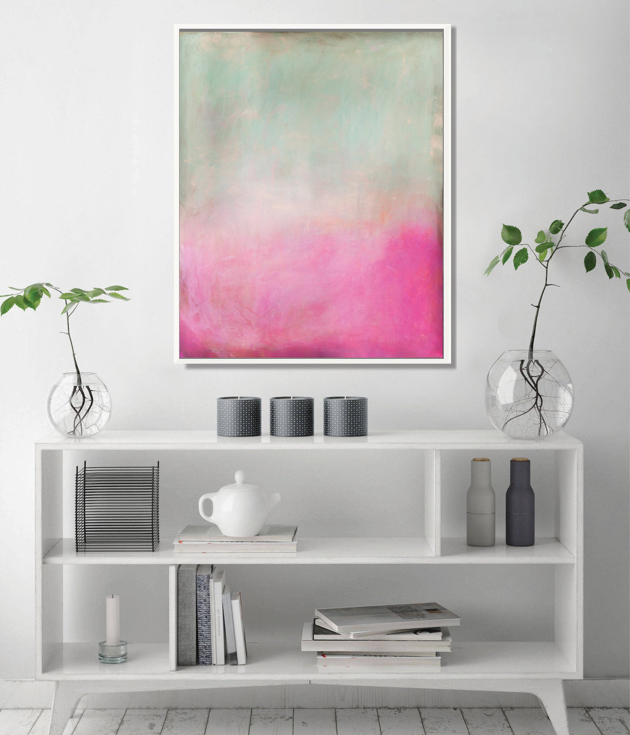 pink and green abstract art print, Extra large pink wall art print, Pink abstract landscape - camilomattis.com