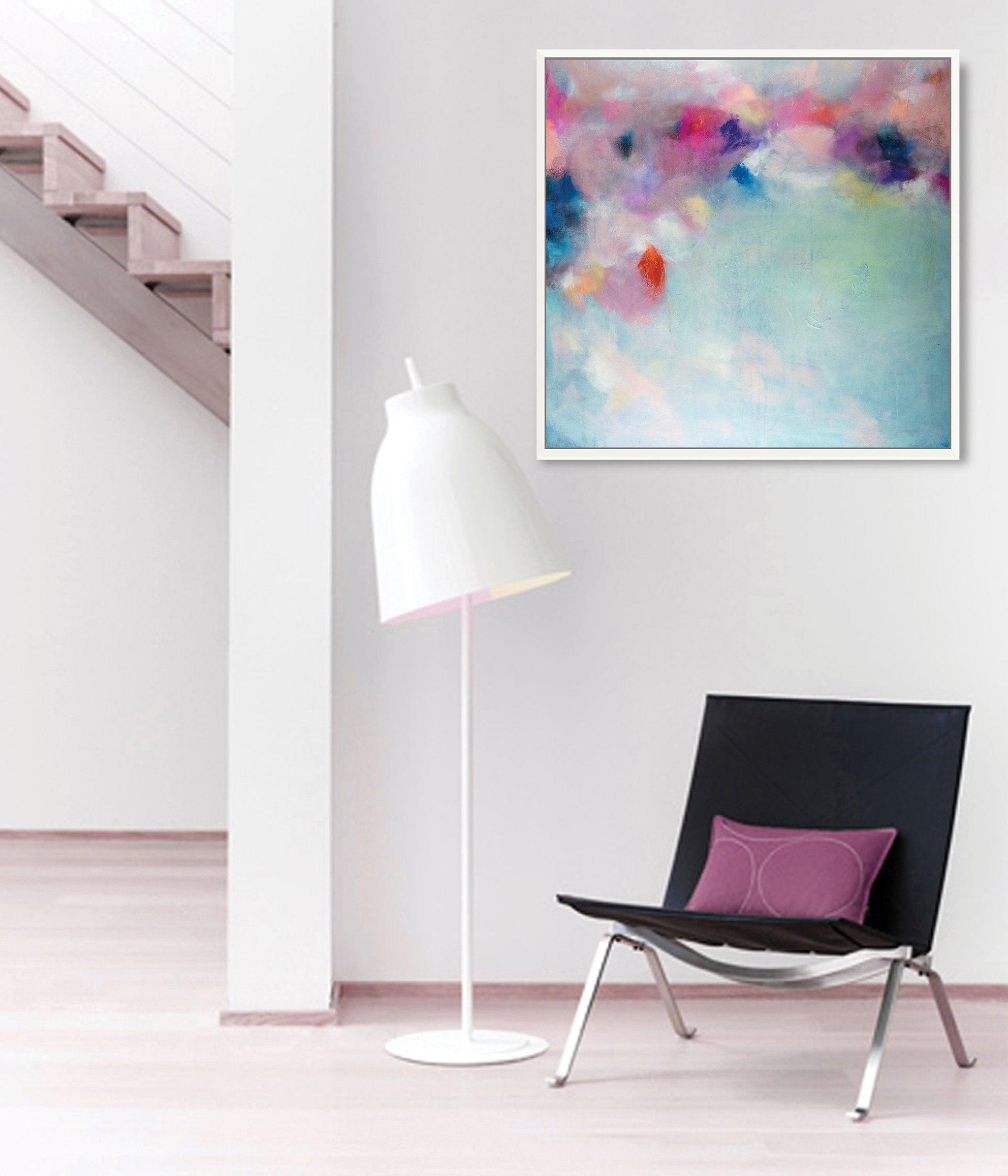 Blush pink large abstract print, turquoise extra large wall art print - camilomattis.com