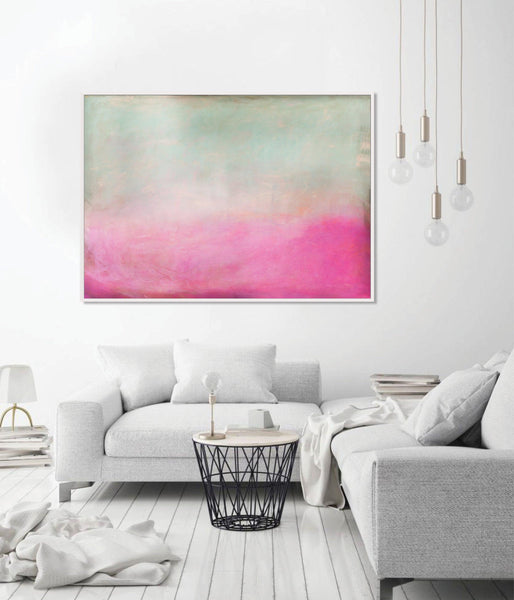 pink and green abstract art print, Extra large pink wall art print, Pink abstract landscape - camilomattis.com