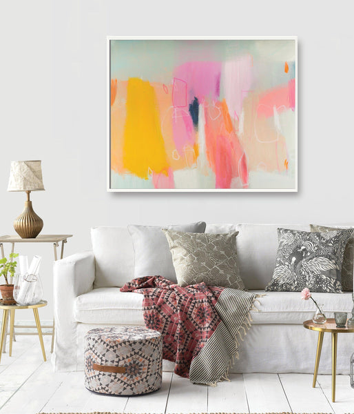 Yellow and pink abstract art print oversized wall art extra large wall print graffiti wall art - camilomattis.com