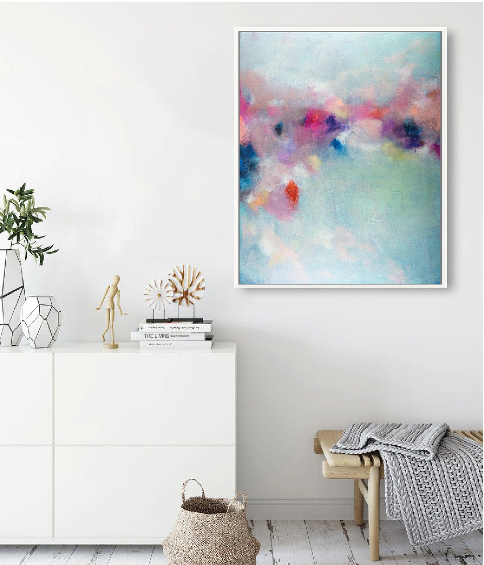 Blush pink large abstract print, turquoise extra large wall art print - camilomattis.com