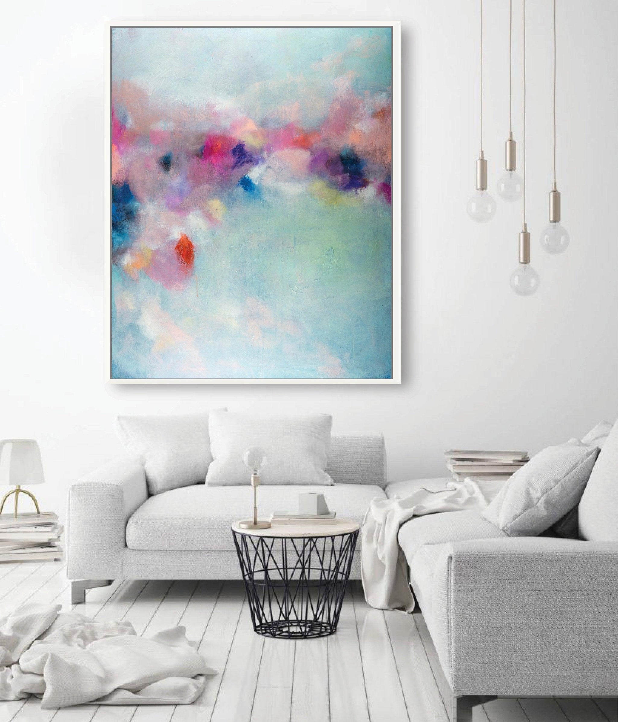 Blush pink large abstract print, turquoise extra large wall art print - camilomattis.com