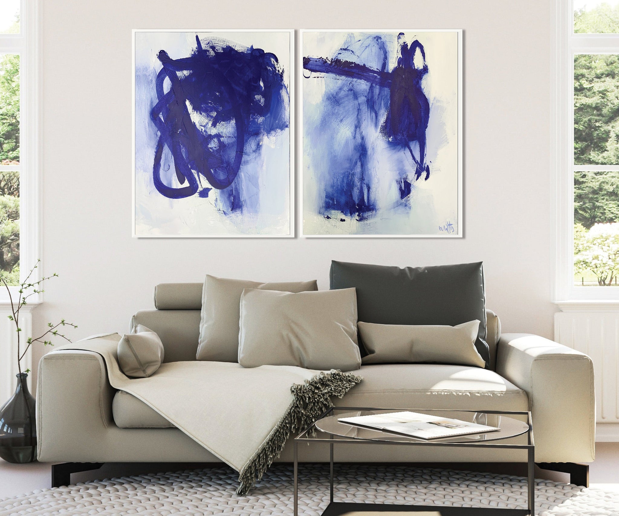Gallery wall set Blue extra large wall art prints, Acrylic Abstract Painting gallery wall prints, prints wall art, wall print - camilomattis.com