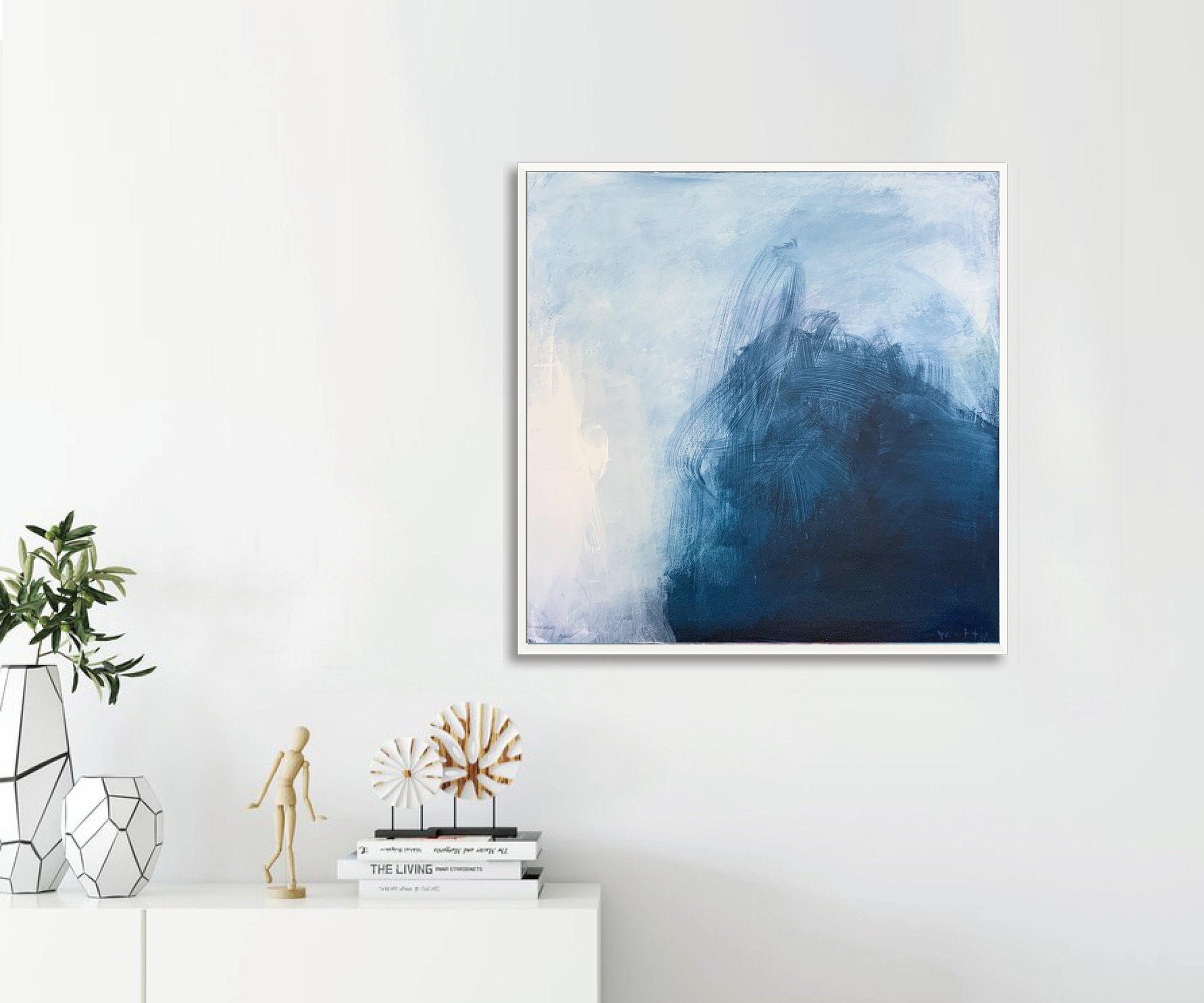 Large Blue and Grey Abstract Painting, Large Wall Art, Minimalist Art, Living Room Art, Zen Wall Art, Horizontal Wall Art - camilomattis.com