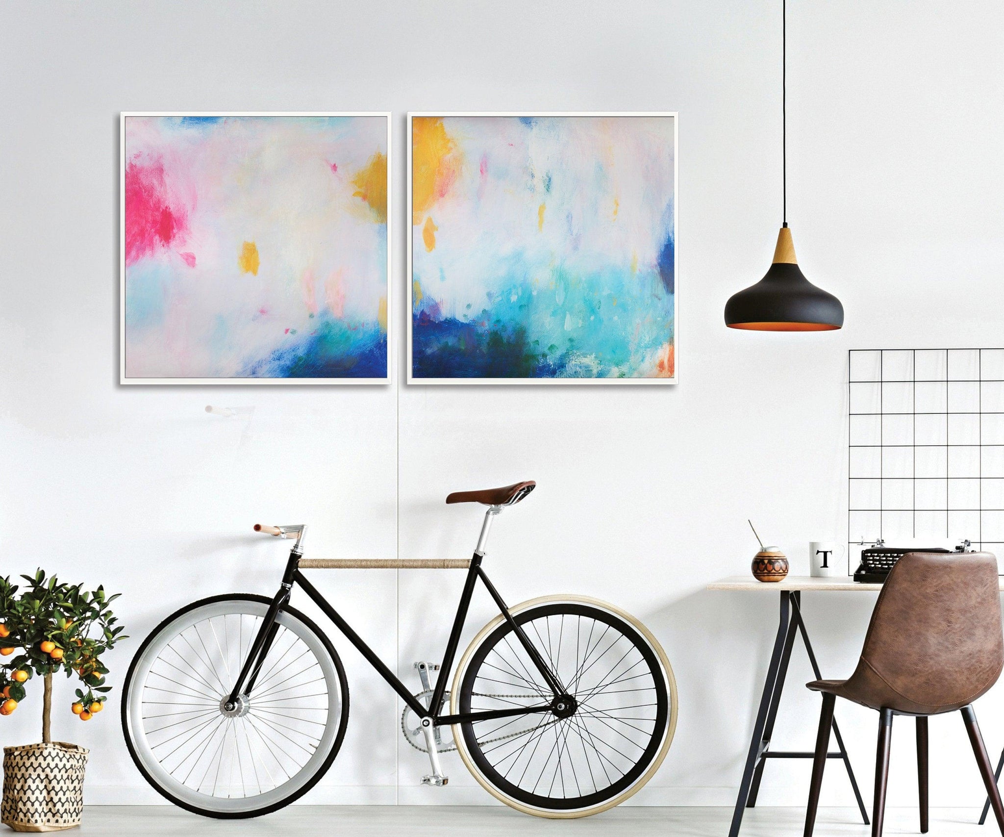 colorful extra large wall art set, Gallery wall set prints, Acrylic Abstract Painting gallery wall prints, blush pink wall art print - camilomattis.com