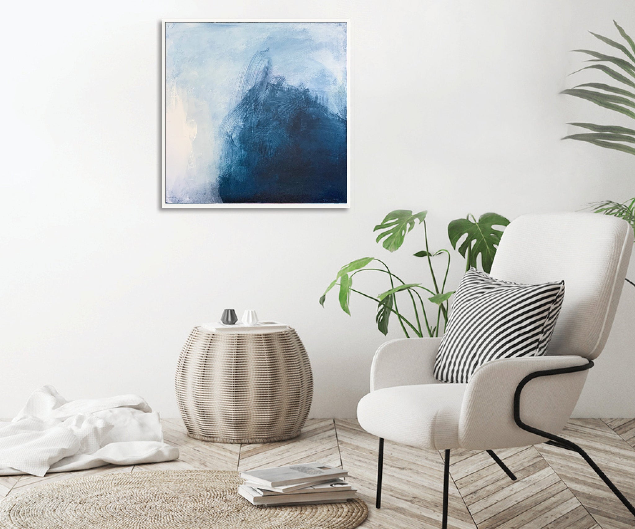 Large Blue and Grey Abstract Painting, Large Wall Art, Minimalist Art, Living Room Art, Zen Wall Art, Horizontal Wall Art - camilomattis.com
