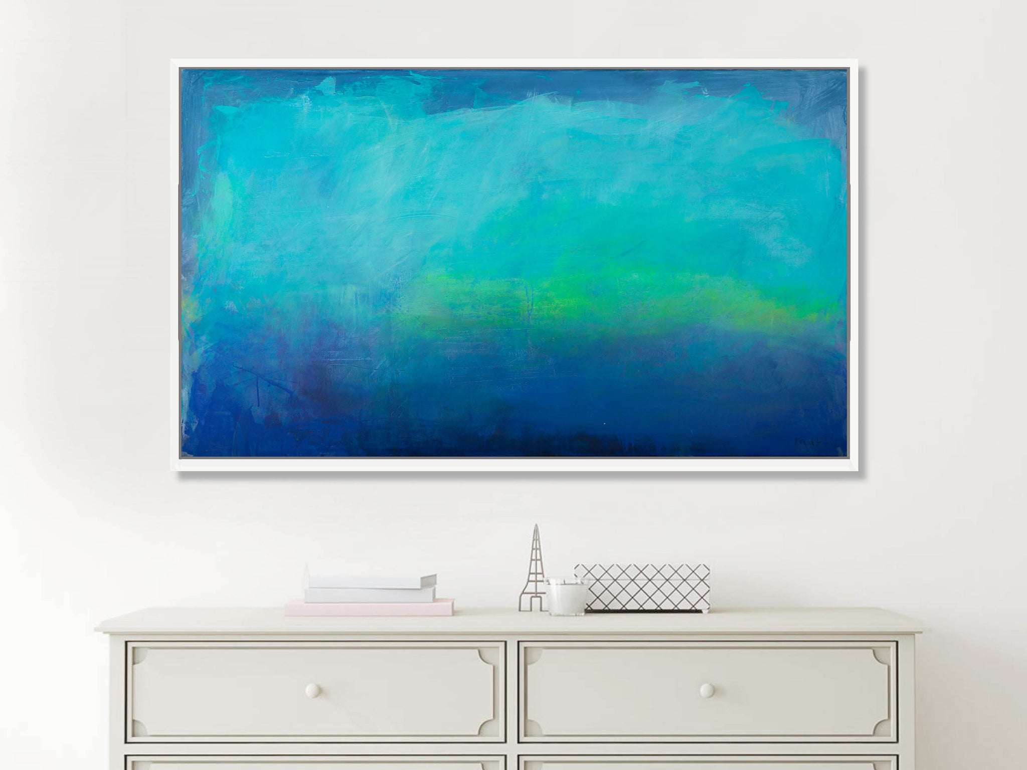 Turquoise large abstract wall art, Blue and Green abstract painting, wall decor gift, above bed decor wall art - camilomattis.com