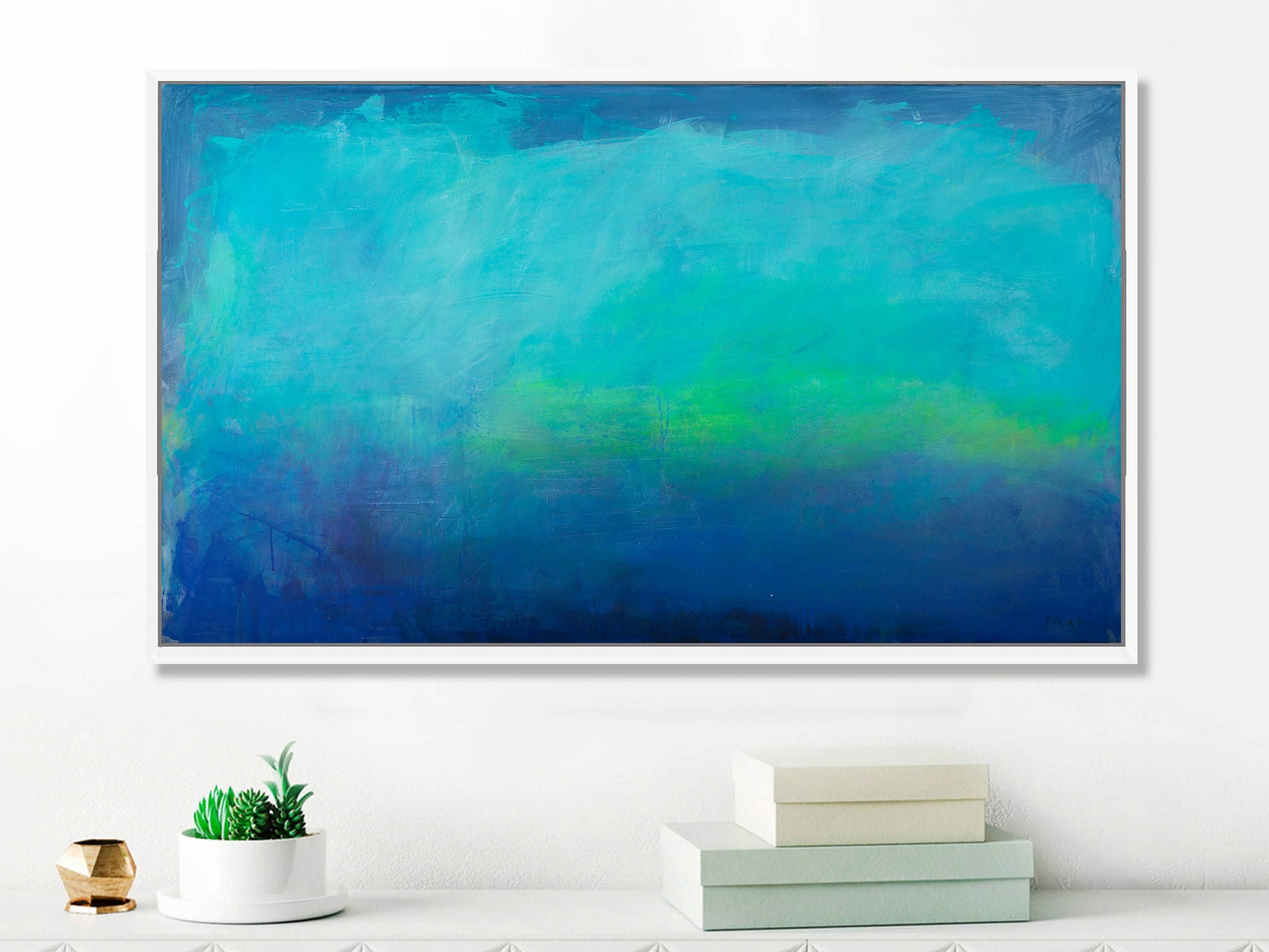 Turquoise large abstract wall art, Blue and Green abstract painting, wall decor gift, above bed decor wall art - camilomattis.com