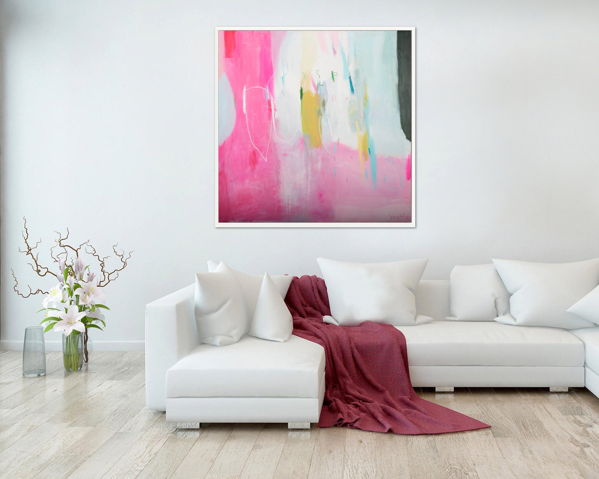Extra large wall art, Pink wall art abstract painting, Pink fine art, wall art canvas, Teal abstract, painting on canvas - camilomattis.com