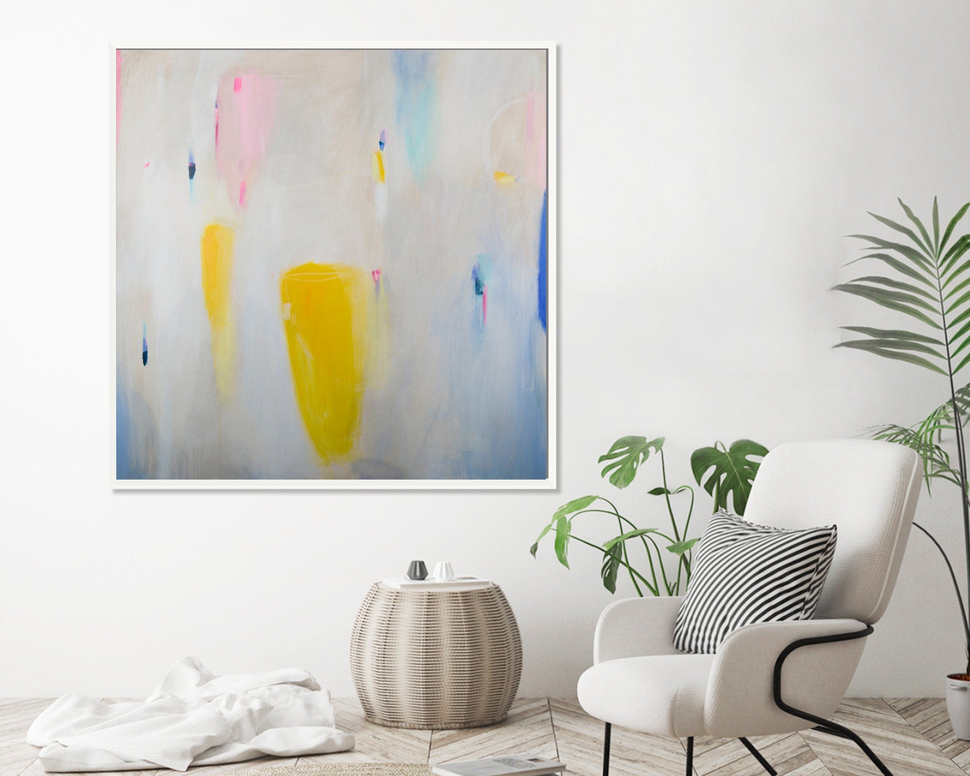 Large wall art large abstract painting print , white pink geometric abstract painting, giclee wall art 