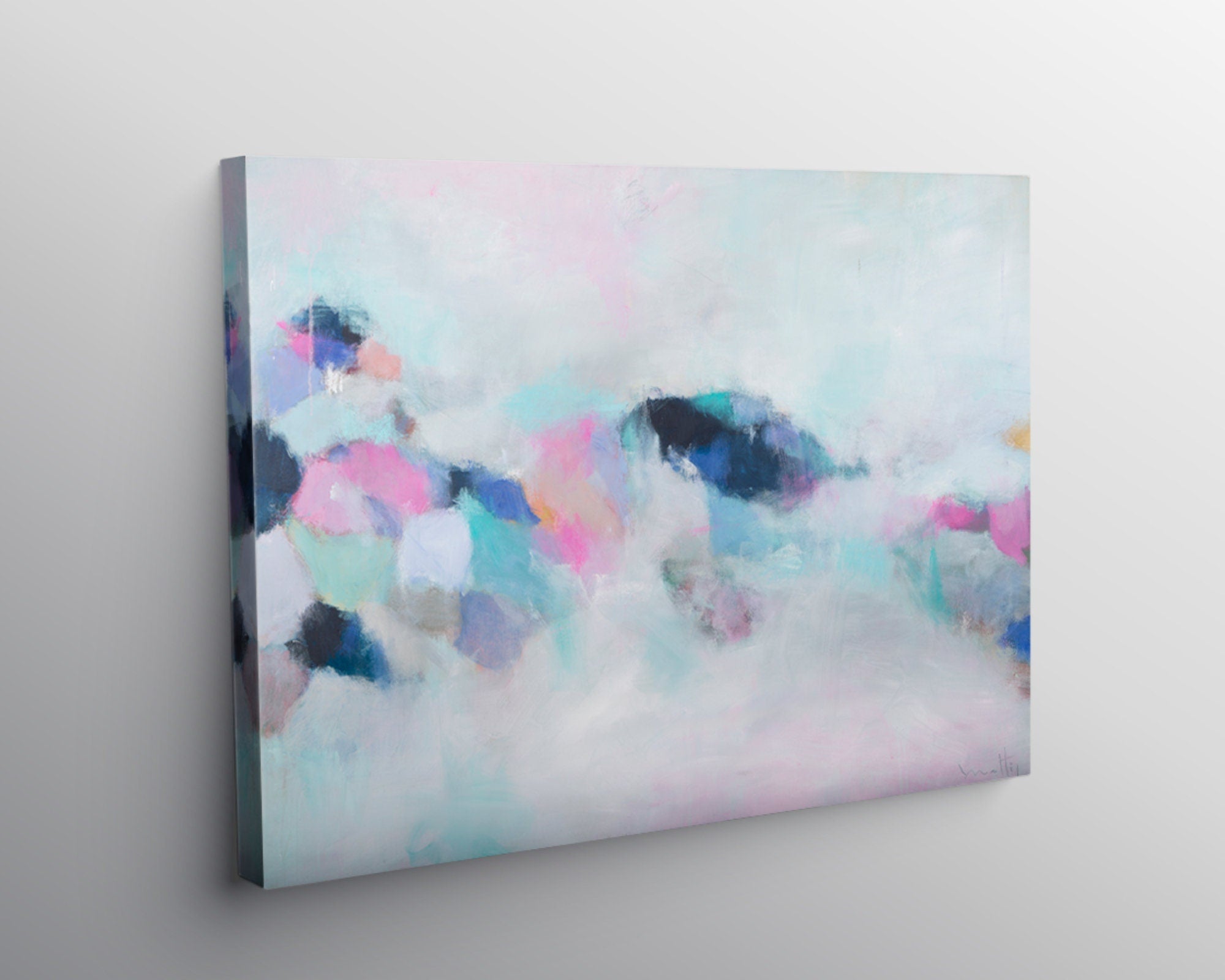 Pink abstract wall art, Large Abstract Painting, Modern Abstract Painting, Pink and blue modern art