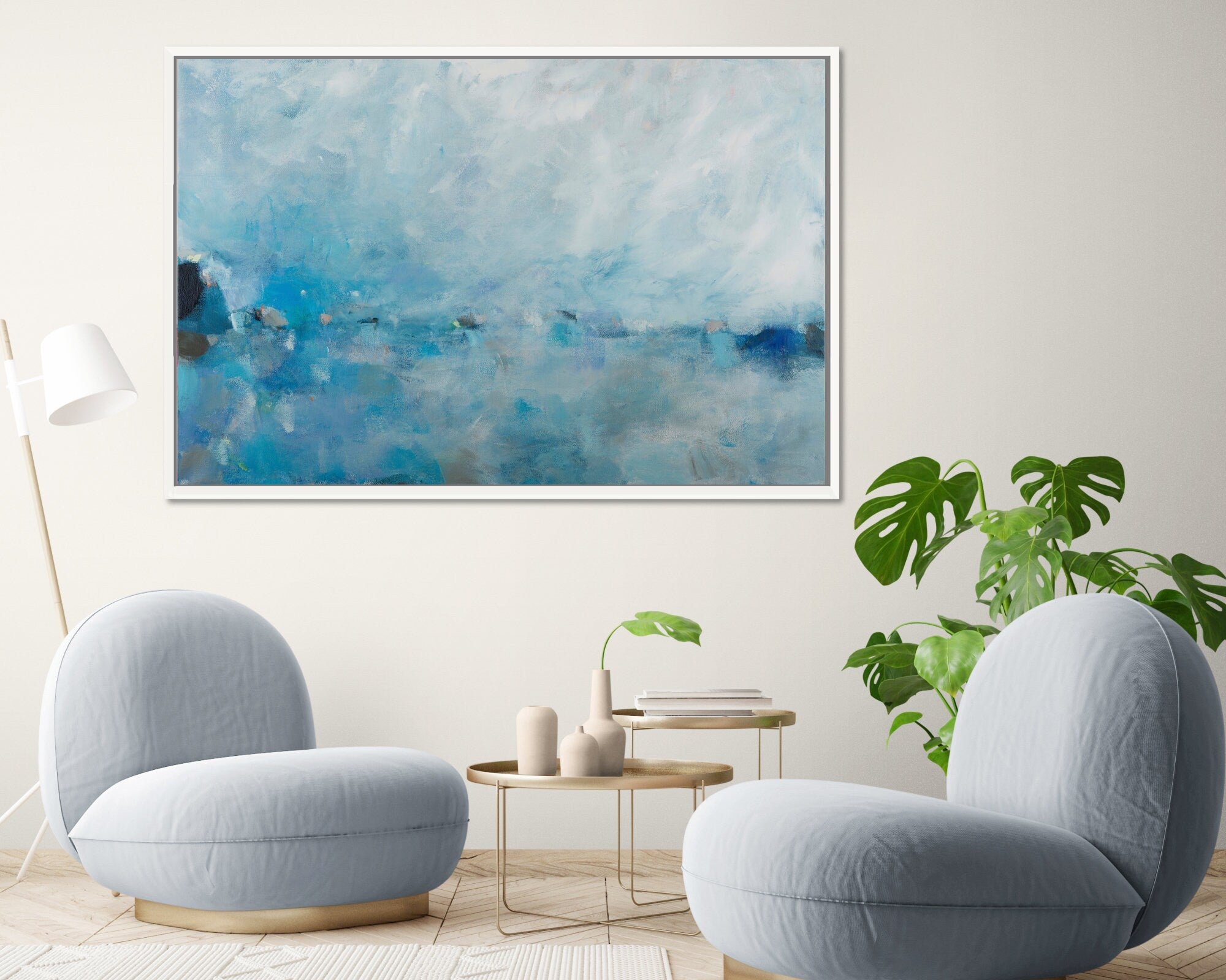 Blue seascape print, impressionist calming blue abstract art, Serene ocean wall art, Serenity poster for meditation, Seascape print