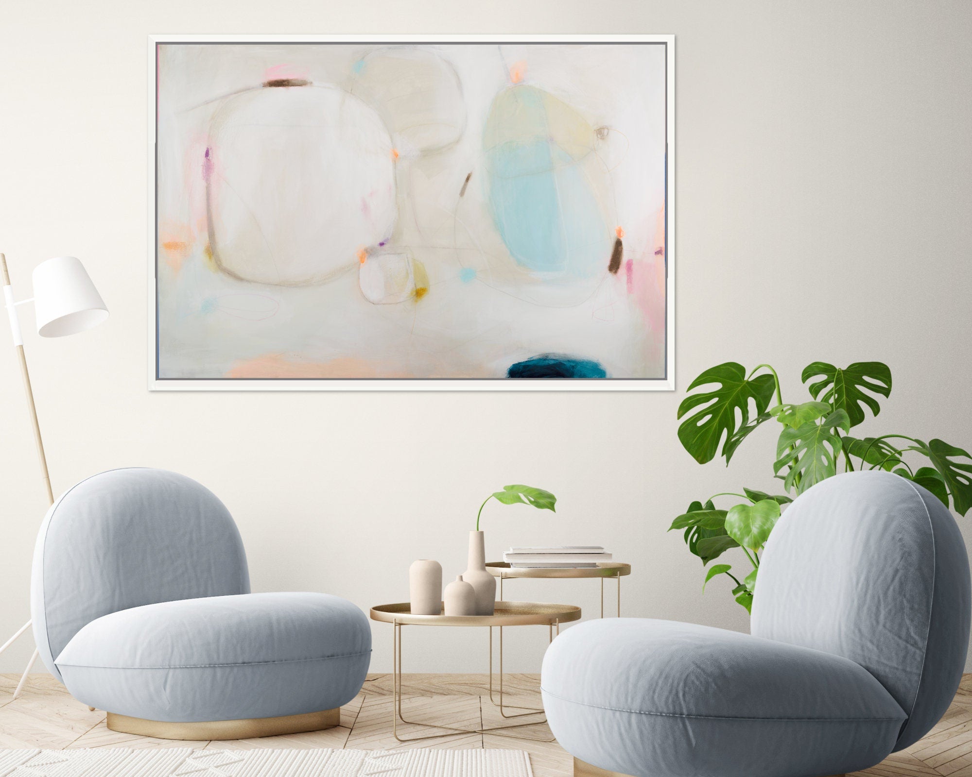 Art abstract house warming gift print beige minimalist house decor for living room Floral abstract landscape 