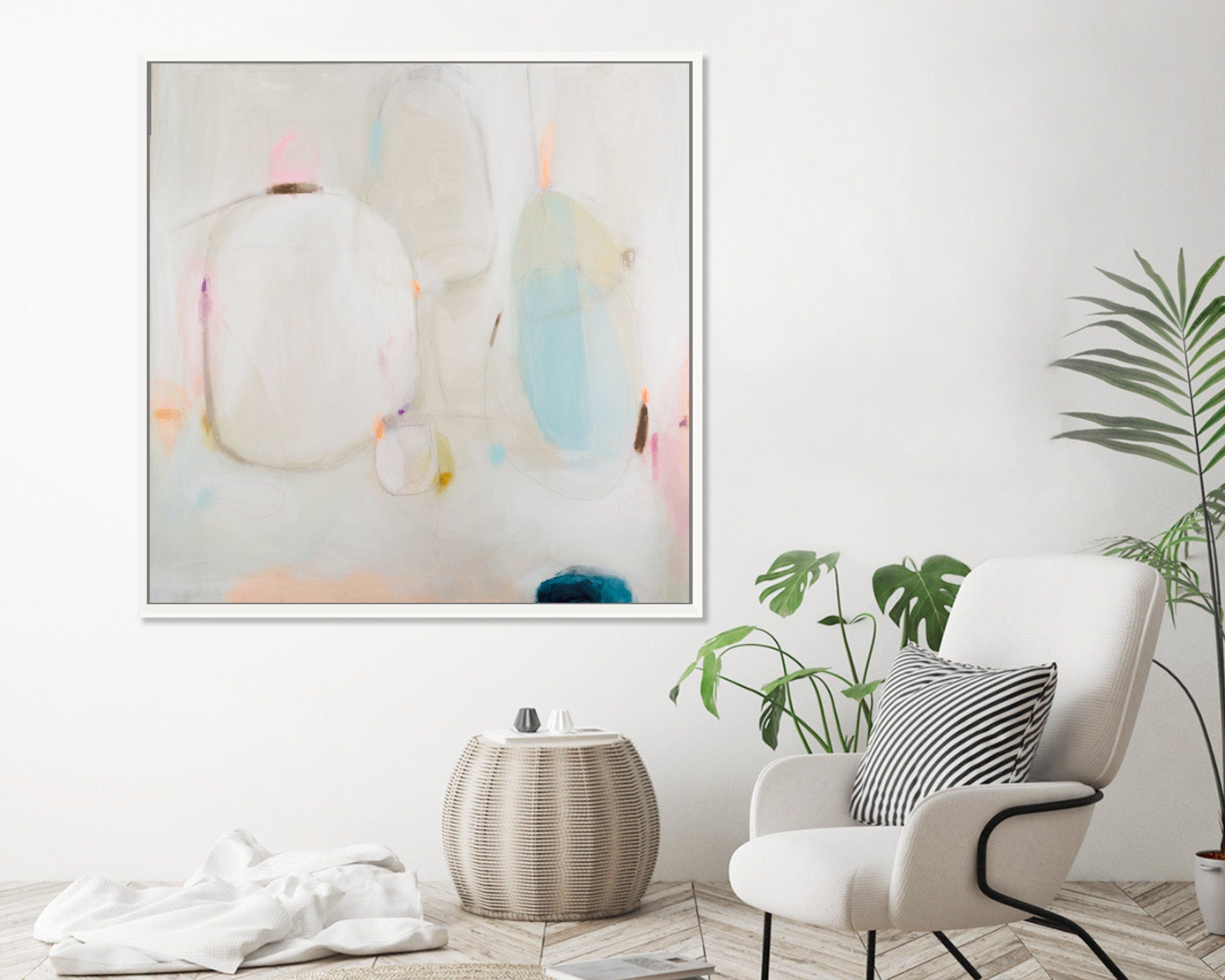 Art abstract house warming gift print beige minimalist house decor for living room Floral abstract landscape 