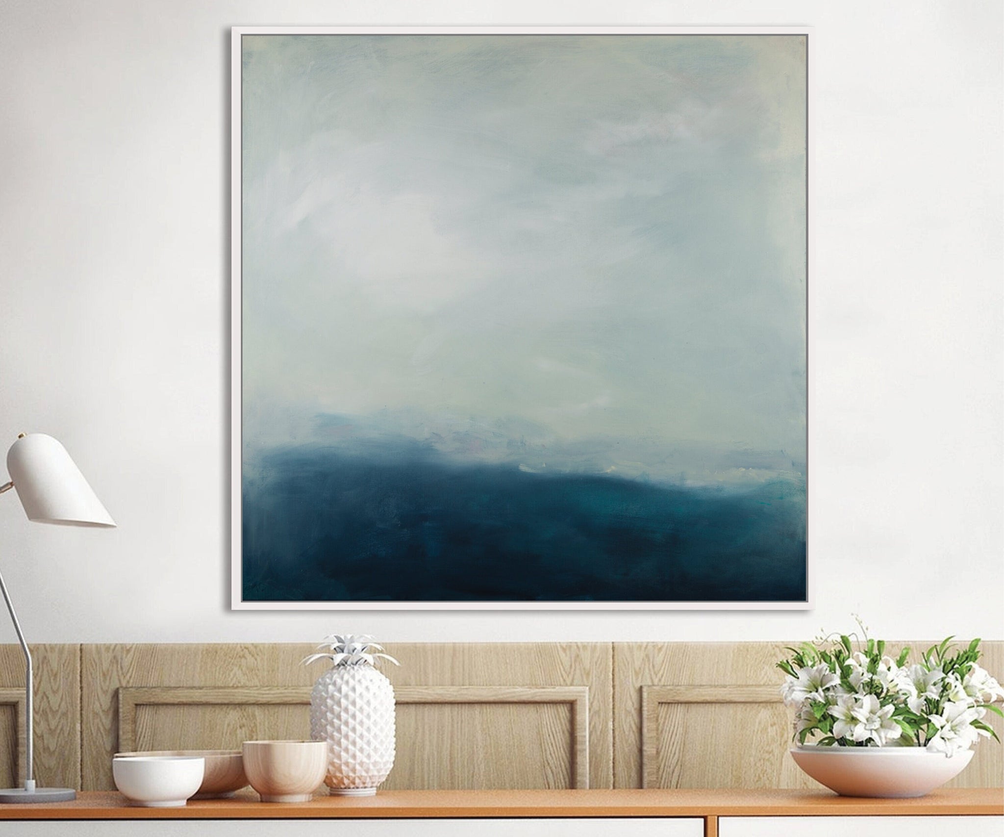 Original blue seascape abstract art painting on canvas, landscape extra large wall art, Original ocean painting