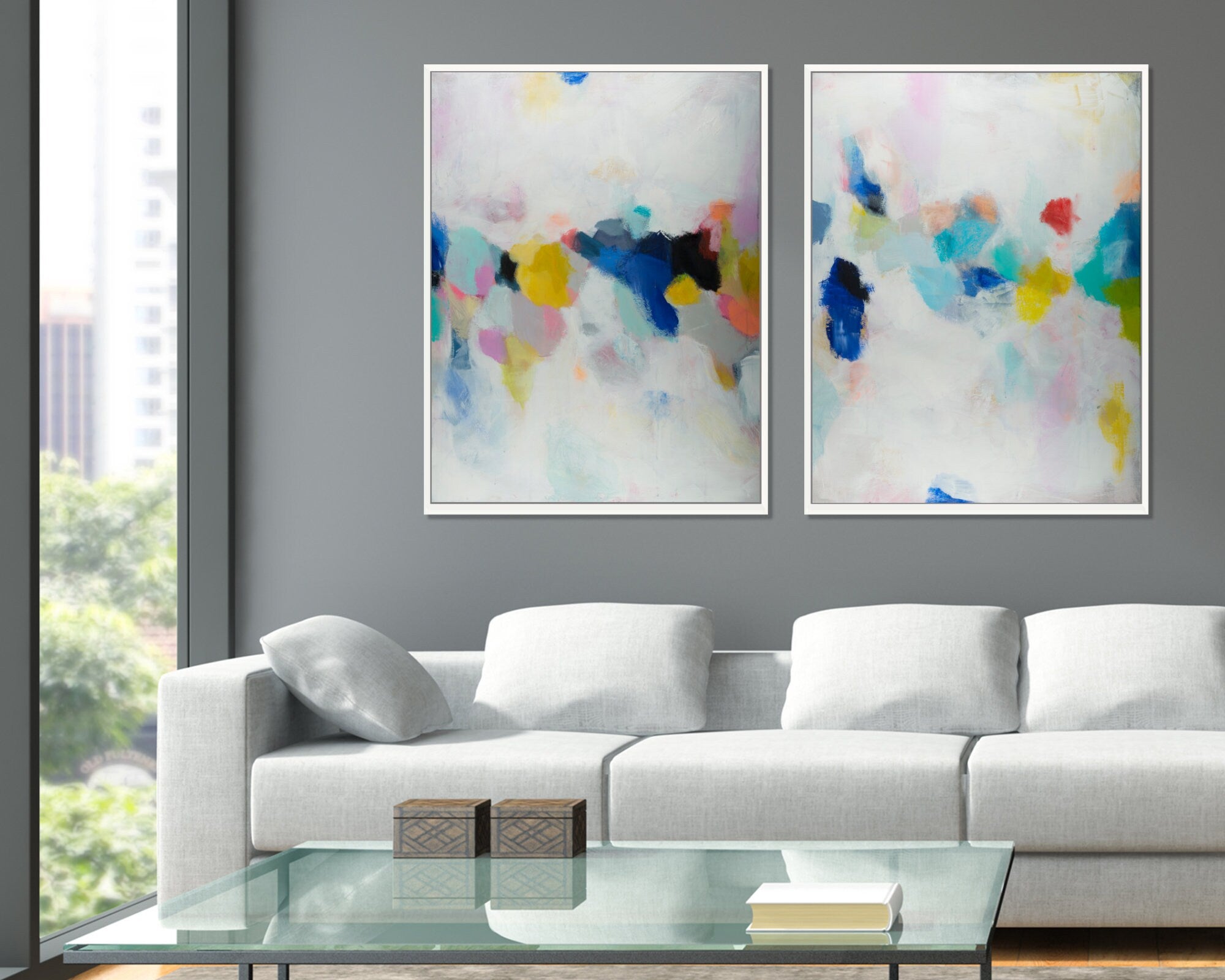 Set of 2 extra large colorful prints, Acrylic Abstract Painting prints of Original Wall Art, abstract wall art, large abstract art