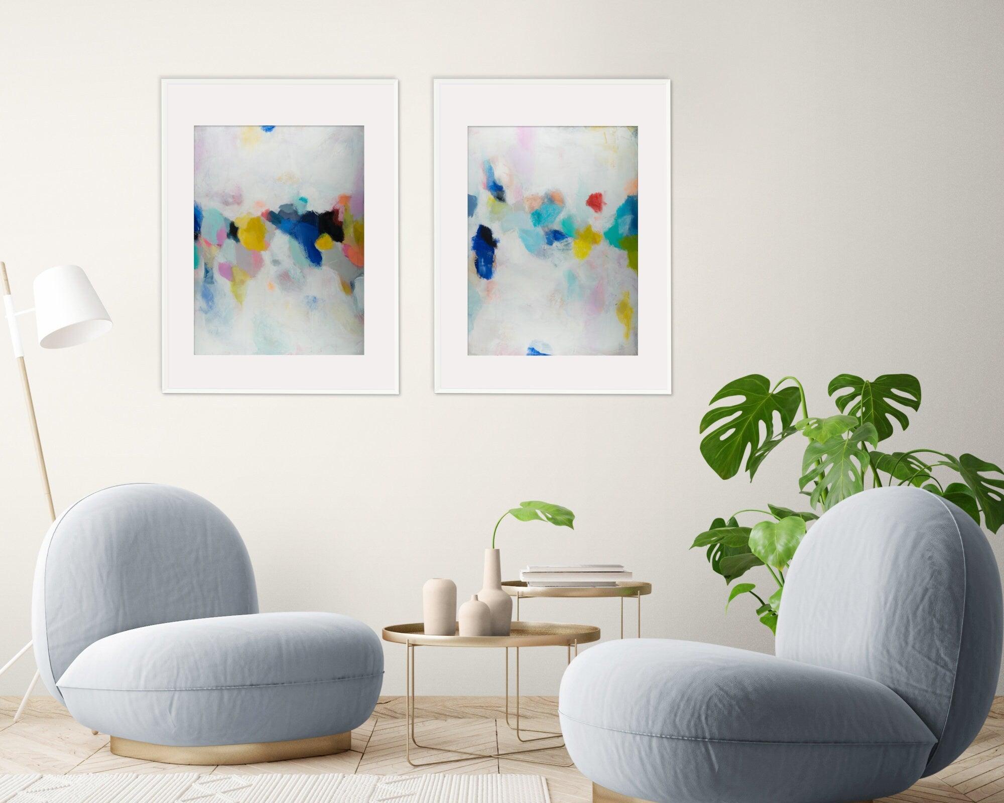 Abstract art prints set multicolored, Set of 2 large prints, Set of two paintings, Oversized Abstract Fine Art Print, colorful Home Decor