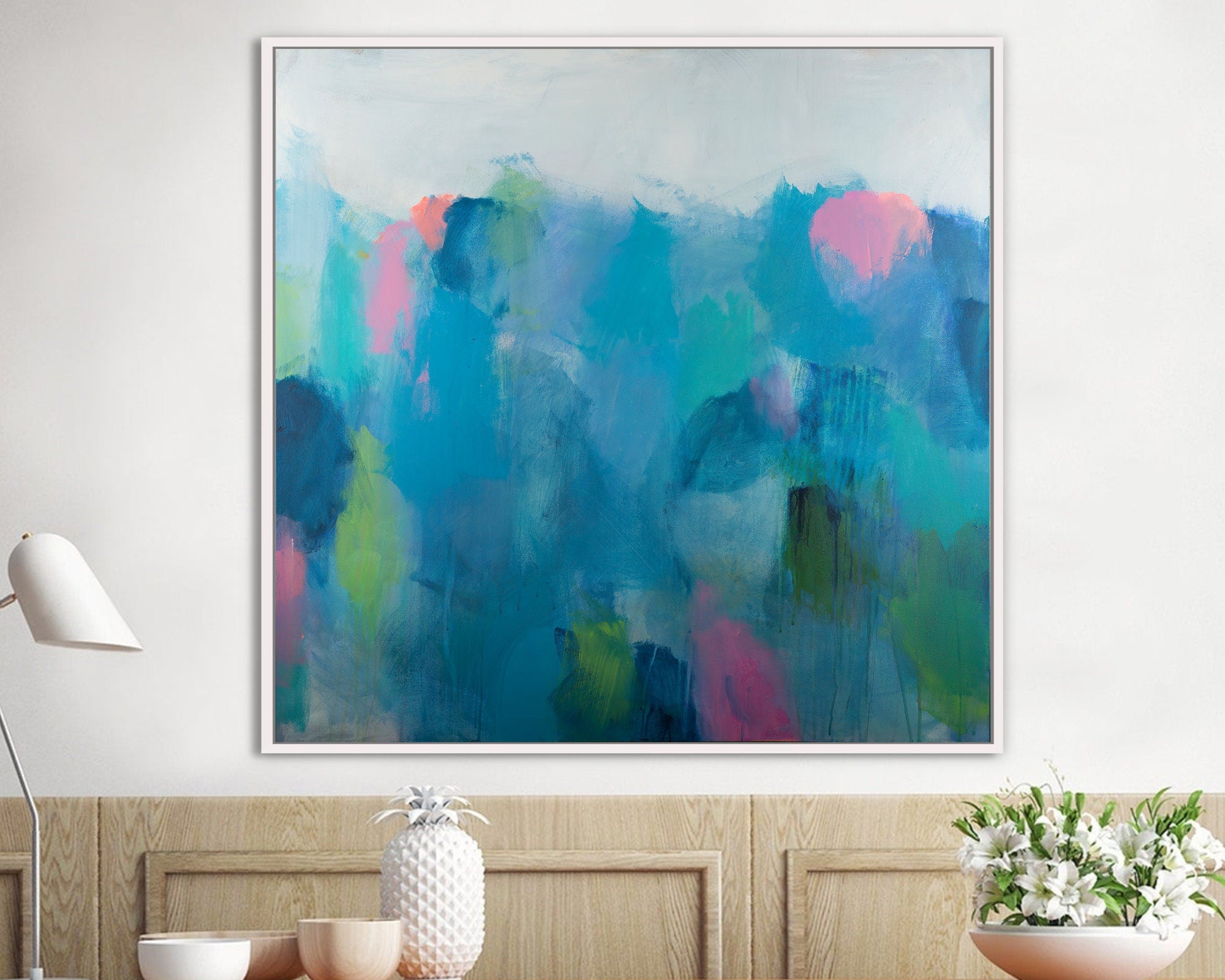 Blue large abstract art print, Teal extra large wall art print 