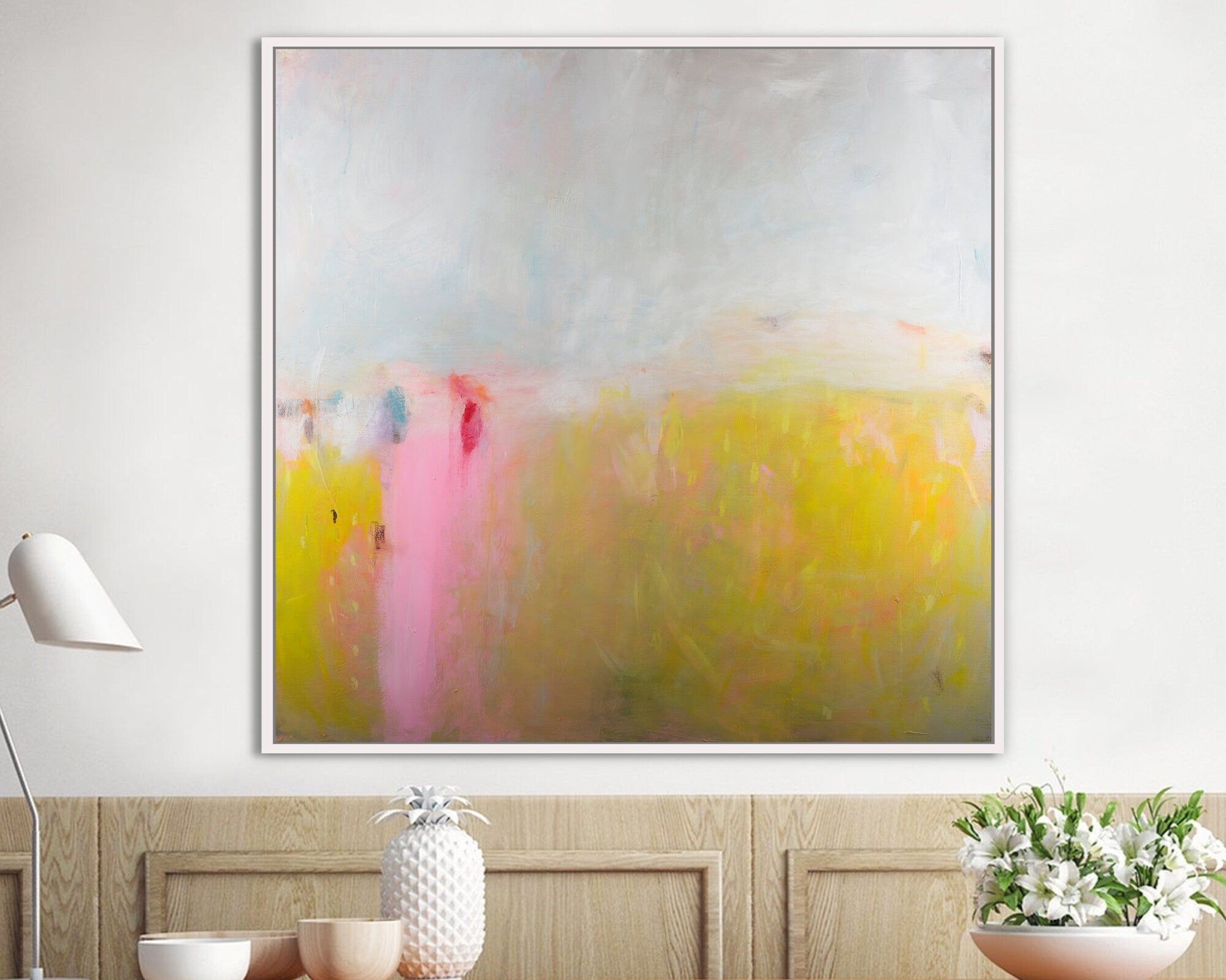 Bright wall art extra large abstract print, Yellow Canvas Print, Large abstract landscape, Vibrant and colorful abstract painting