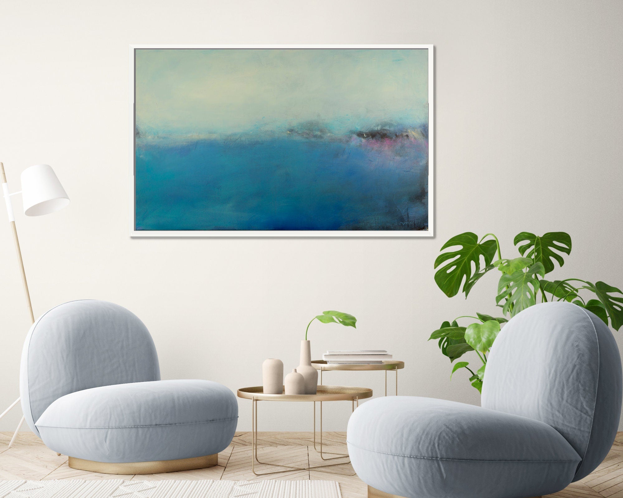 Blue Sky Original Seascape canvas painting abstract , Blue Home decor, Boho home decoration, by Camilo Mattis