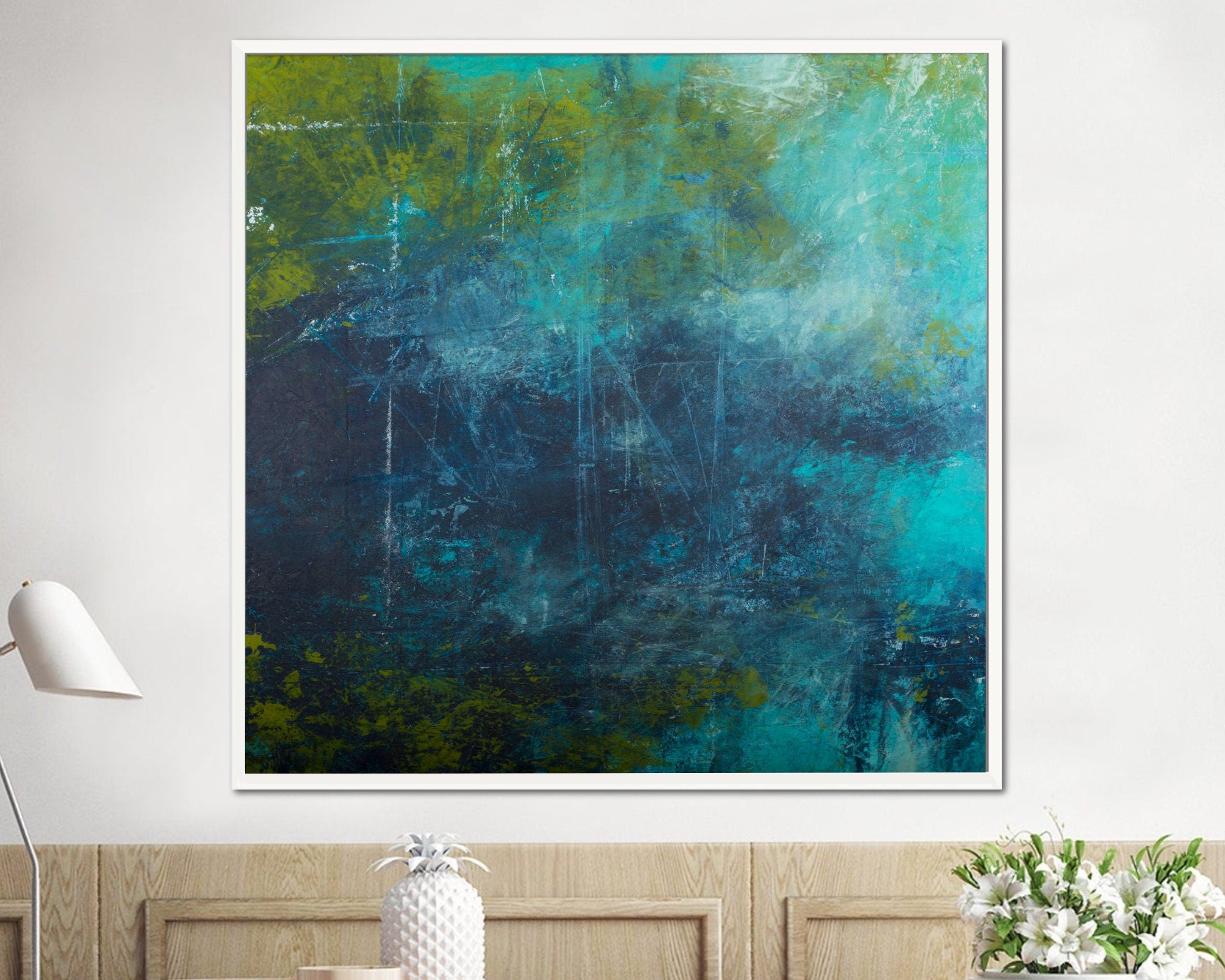 Teal extra large wall art, original abstract art painting on canvas, Teal green fine art, wall art canvas, Teal wall art