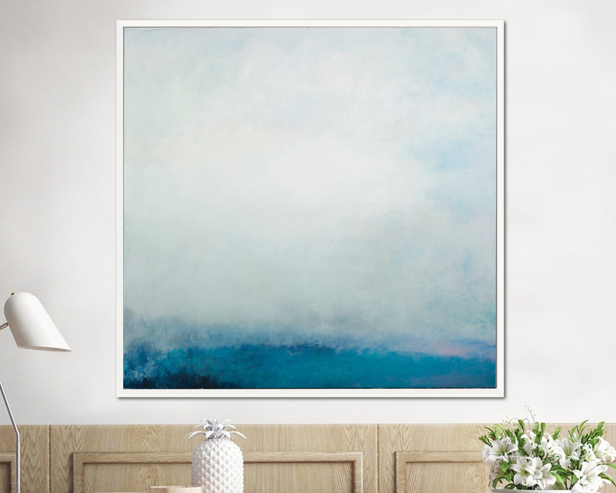 Teal wall art abstract painting, large wall art, gallery wall, wall art canvas, Pink abstract art, Landscape painting by Camilo Mattis