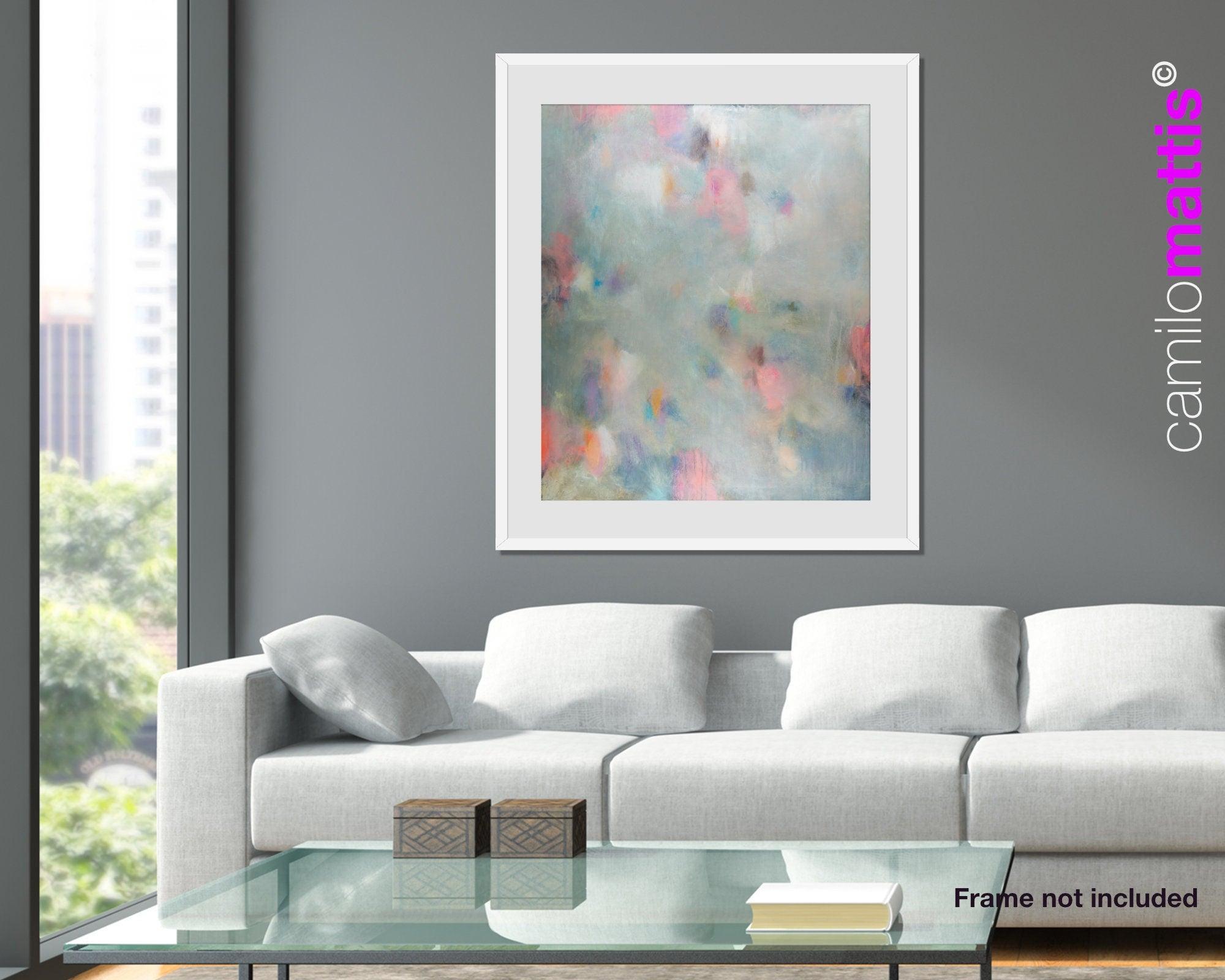 Pastel colors art, Abstract landscape art print, Pink and grey fine art print
