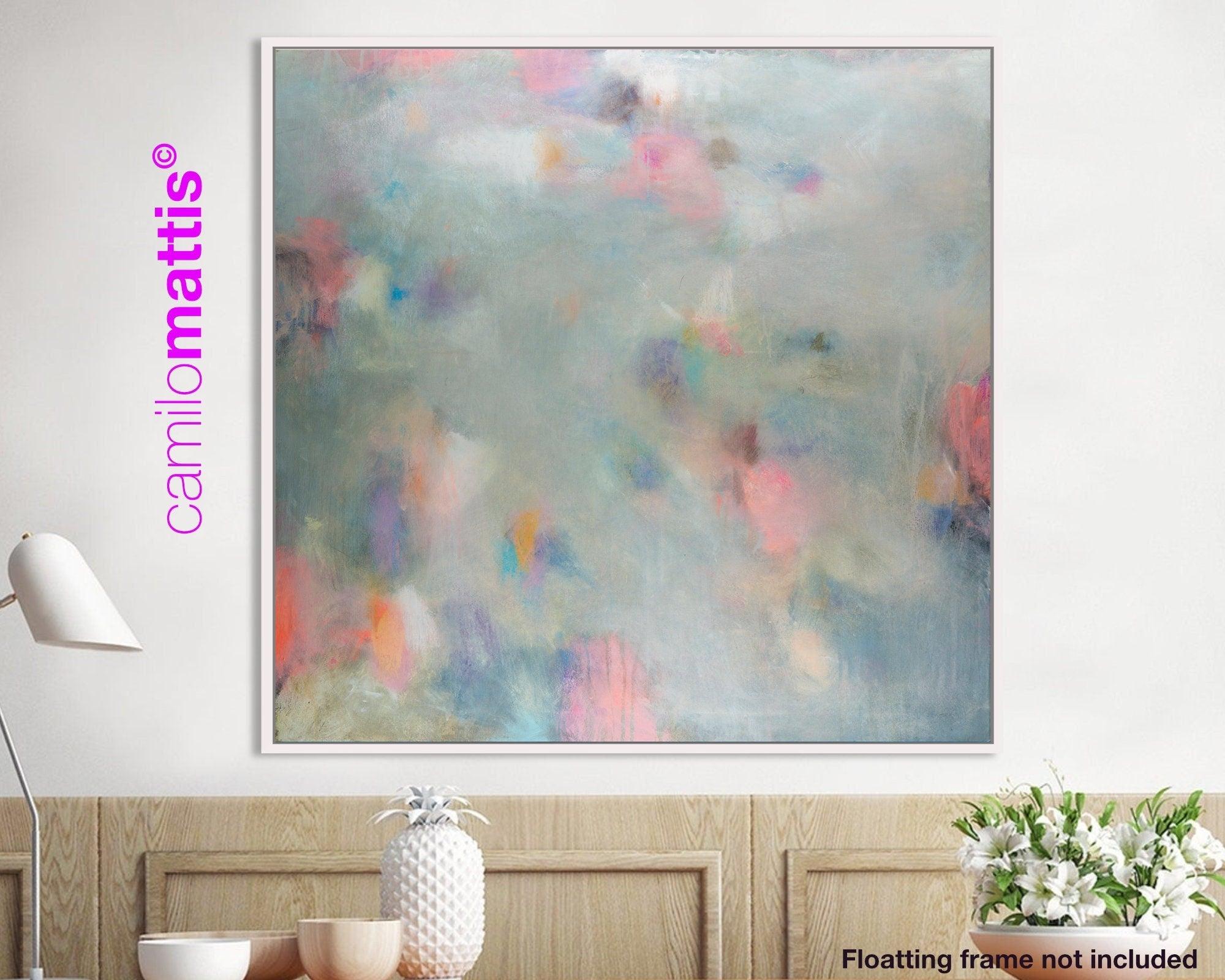 Pastel colors art, Abstract landscape art print, Pink and grey fine art print