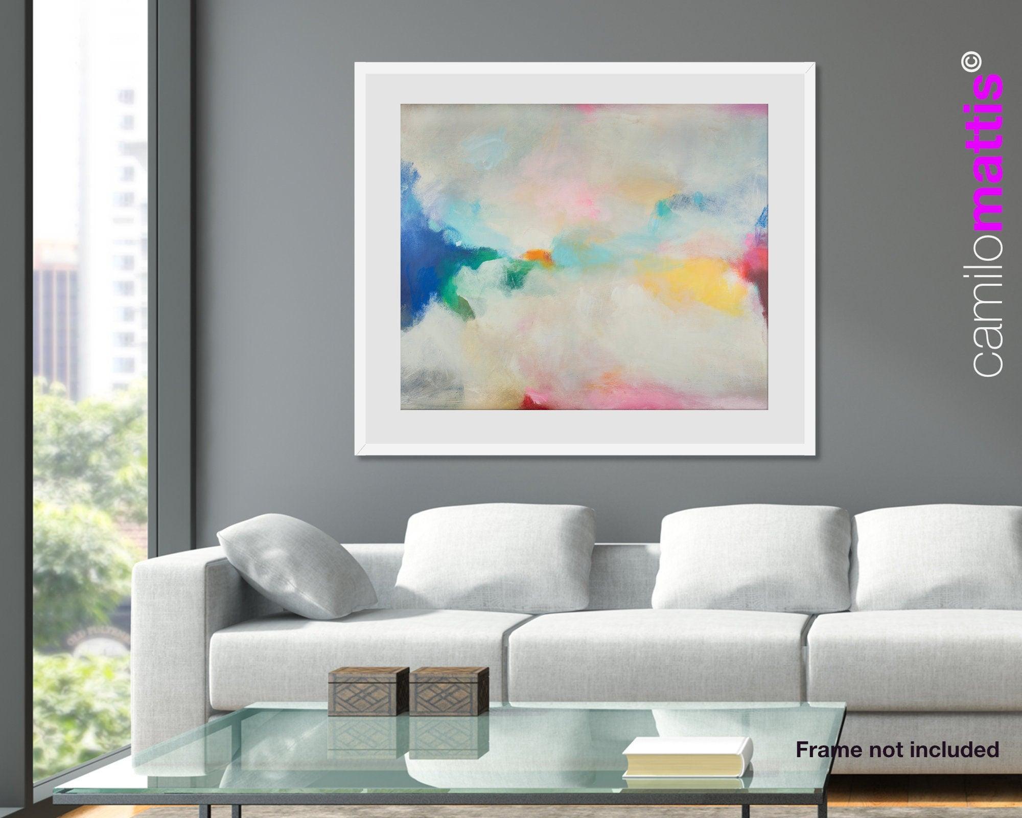 Blush pink abstract art print, turquoise extra large wall art print