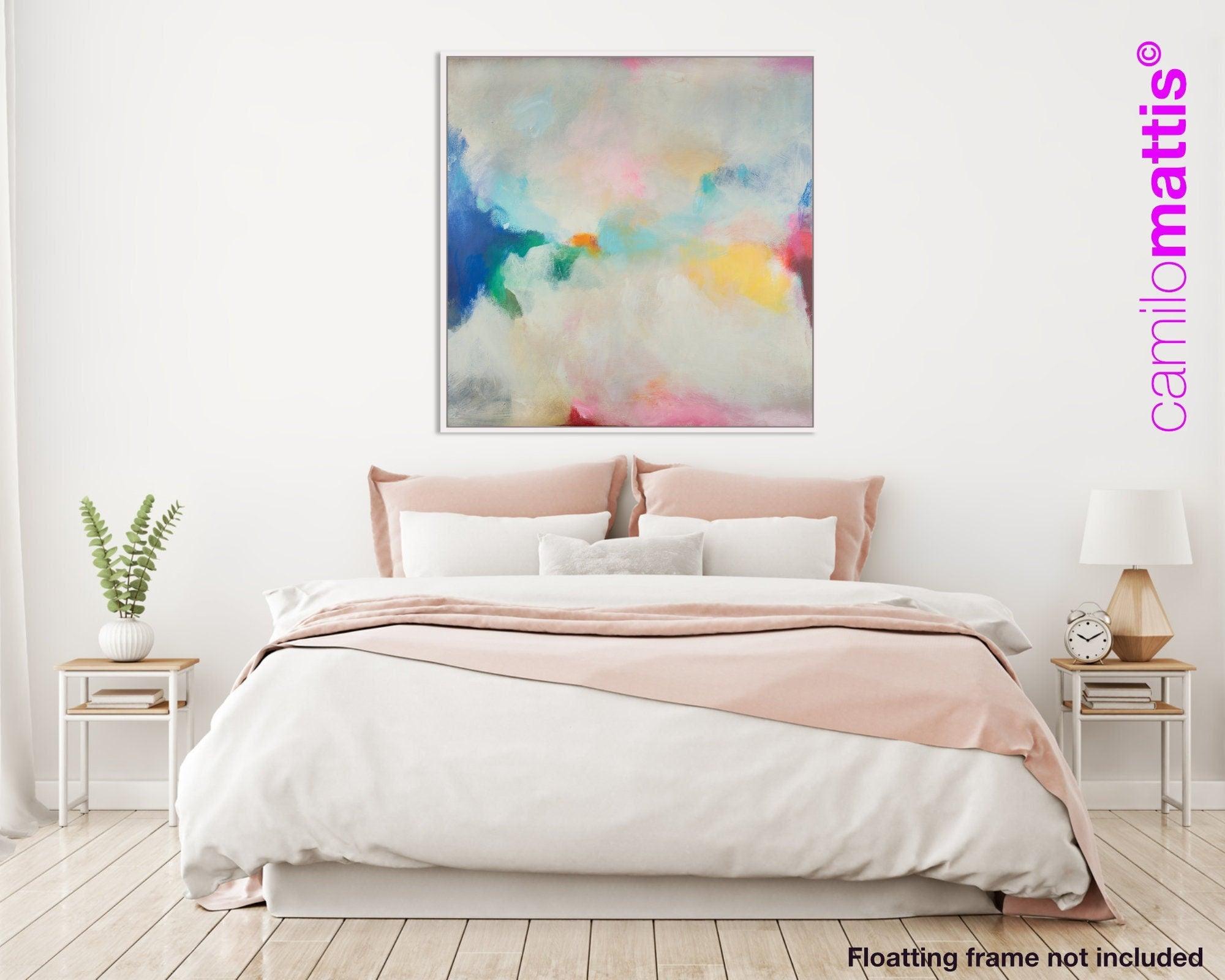 Blush pink abstract art print, turquoise extra large wall art print
