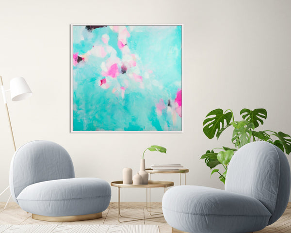 Mint green and pink Original abstract wall art painting, Gold leaf wall decor,  abstract wall painting decor