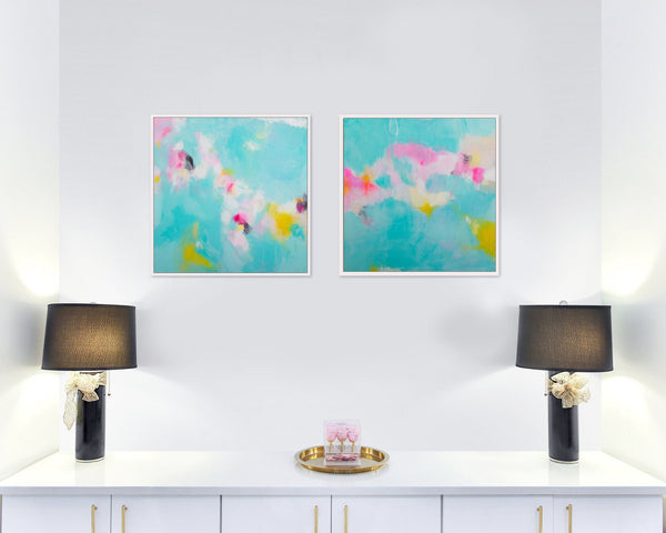 Blue Teal Original wall art set original abstract paintings, living room wall decor set