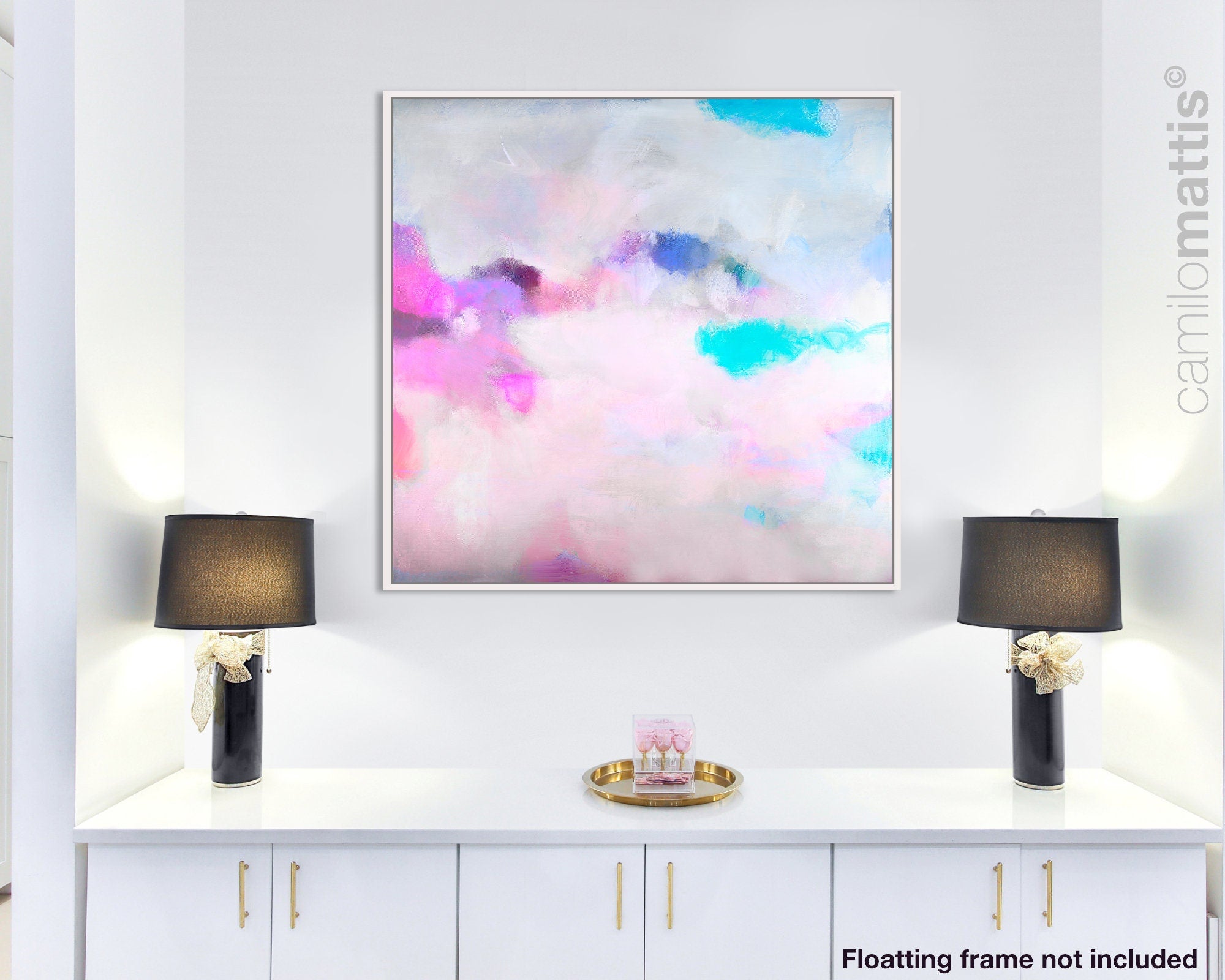 Pink clouds wall art extra large abstract print, Blush Canvas Print, White Home Decor, Vibrant and colorful abstract painting