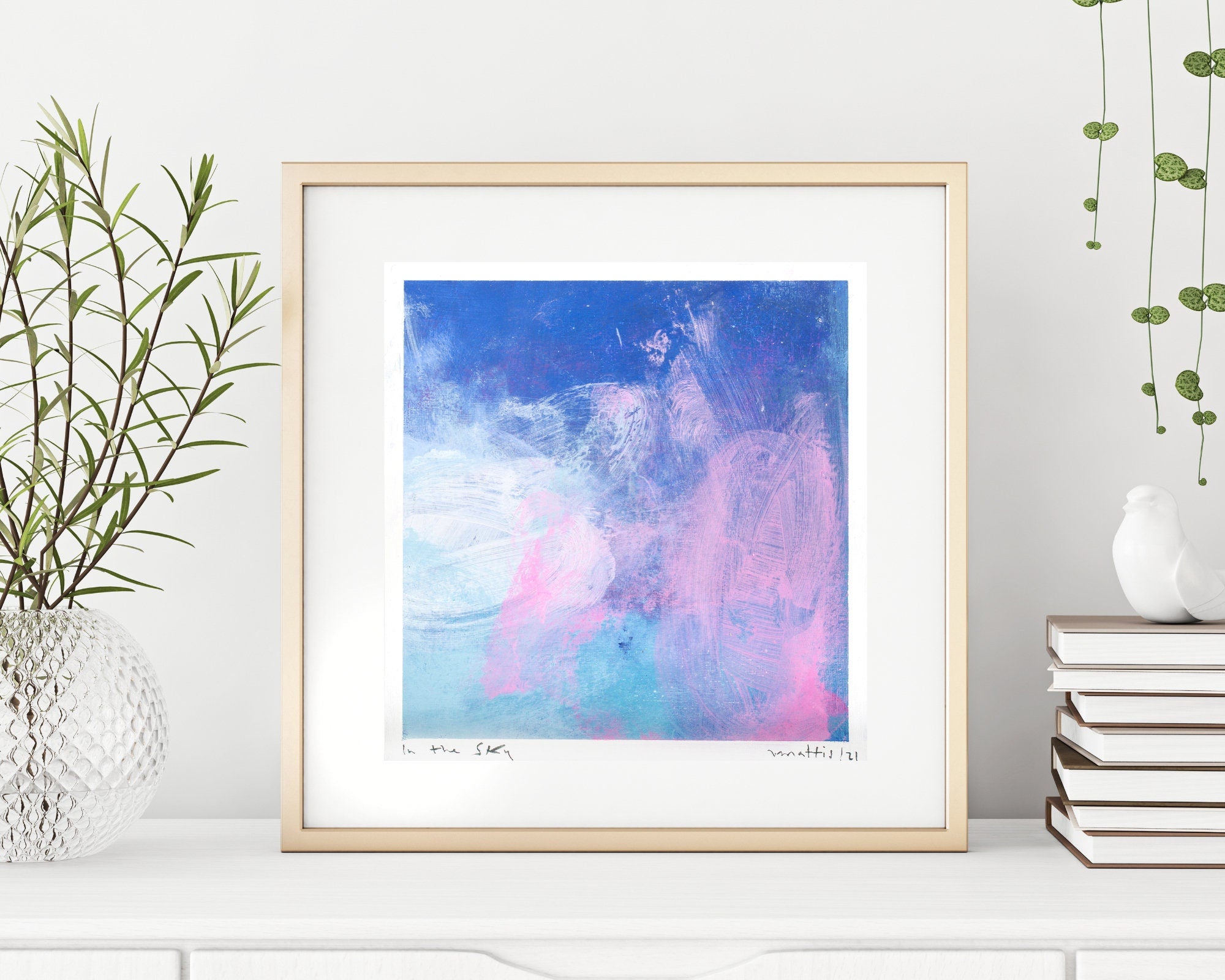 blush pink cloud painting modern wall abstract art, miniature painting 10"x10" by Camilo Mattis