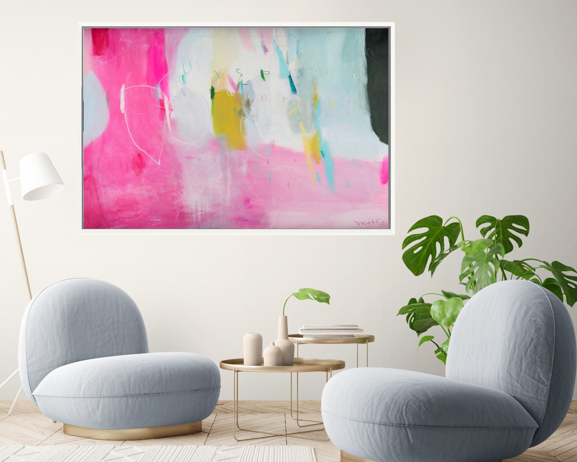 Blush pink abstract canvas Wall paper Art, colourful home decor extra large abstract art print