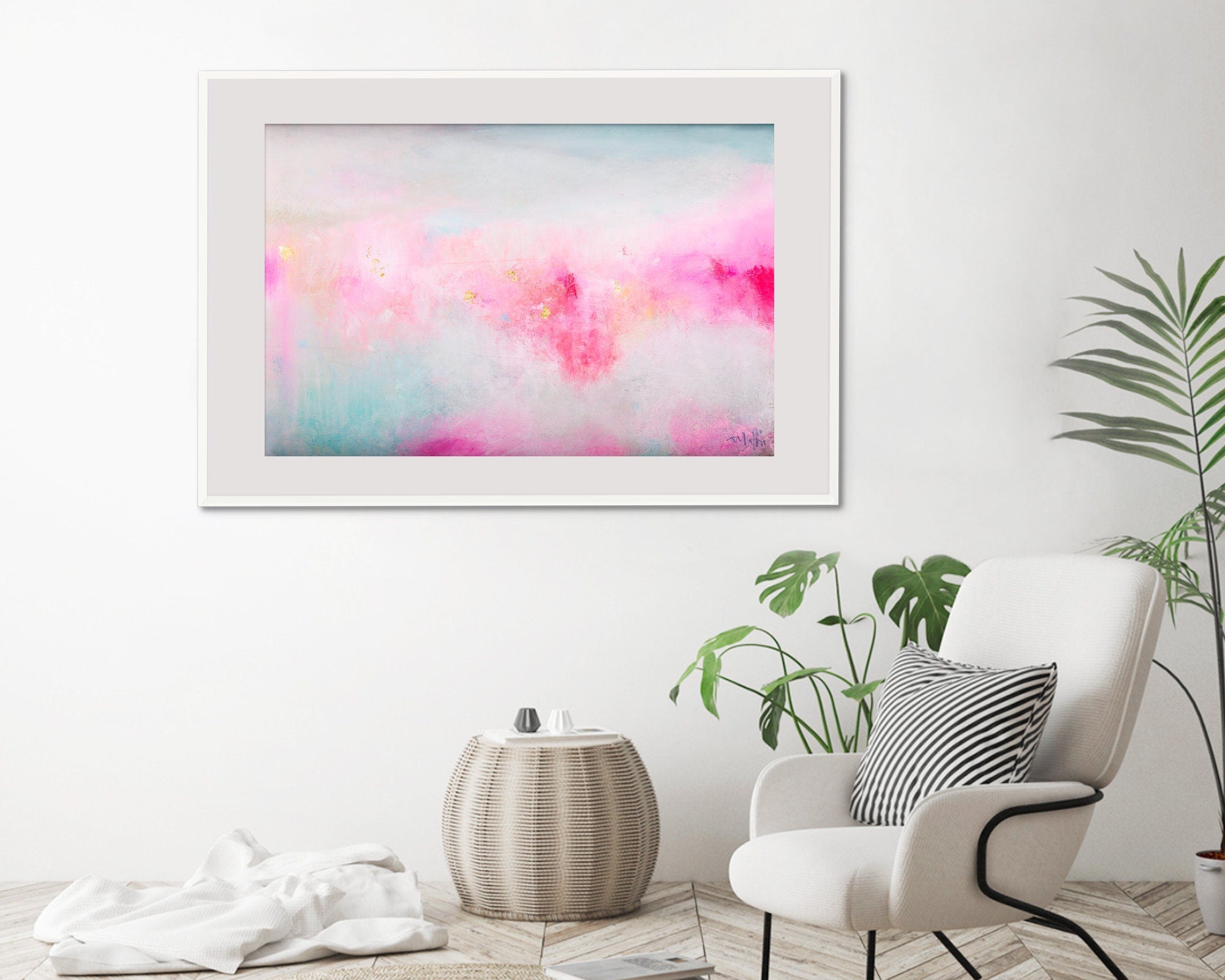 Light pink wall art colourful home decor print, blush pink extra large abstract wall art print