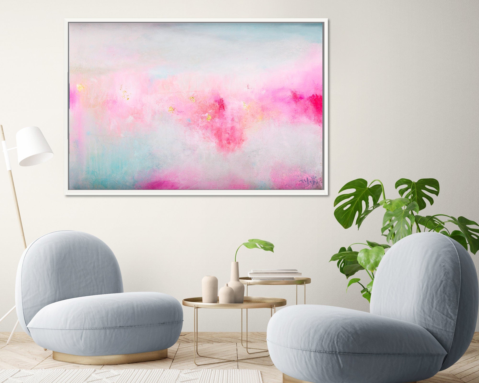 Light pink wall art colourful home decor print, blush pink extra large abstract wall art print